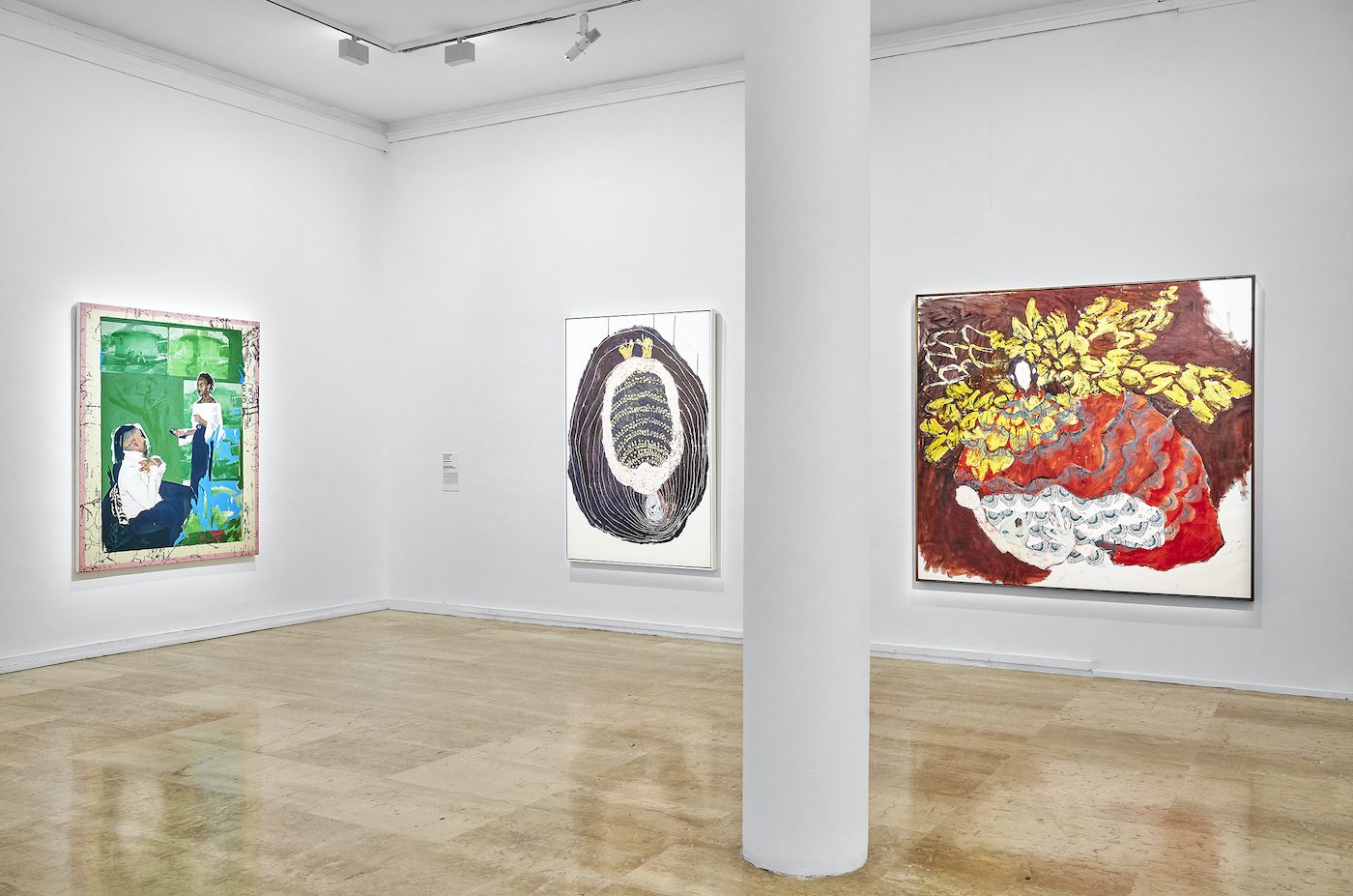 Portia Zvavahera (center, right); Kudzanai-Violet Hwami (left). “The Power Of My Hands”, Musée d’Art Moderne de la ville de Paris, 2021. Photo: Pierre Antoine