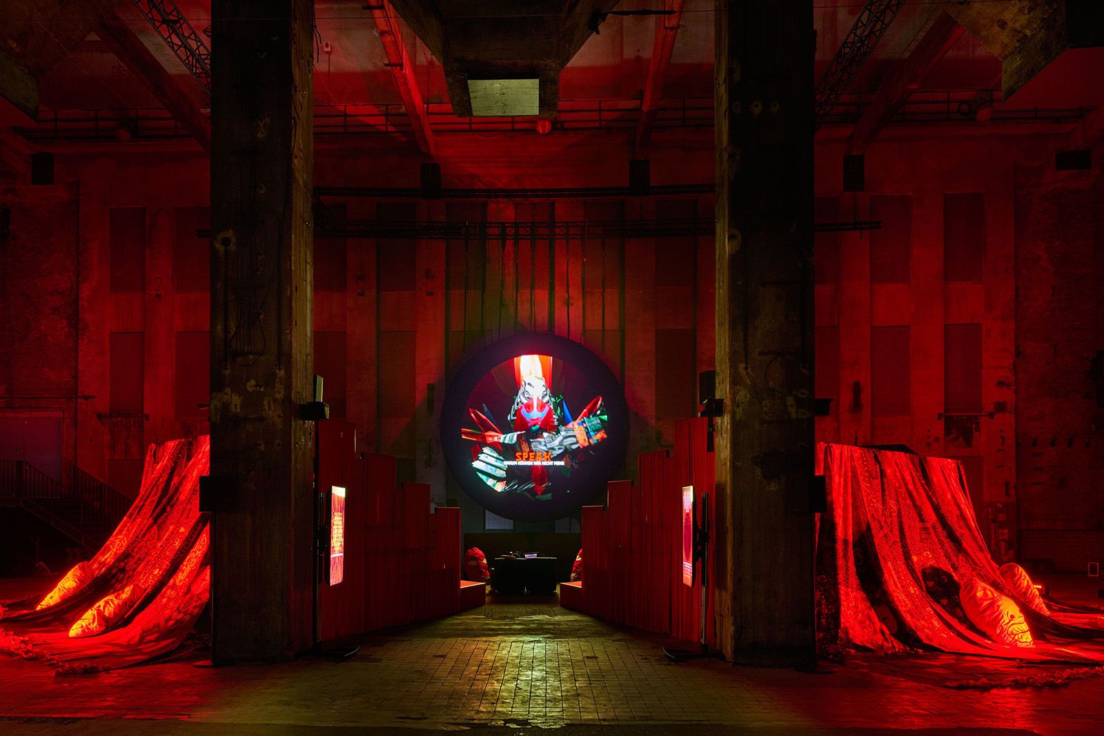 Danielle Brathwaite-Shirley, THE SOUL STATION, 2024. Installation view at Halle am Berghain, Berlin. Commissioned by LAS Art Foundation. Courtesy the artist; LAS Art Foundation. Photo: Alwin Lay