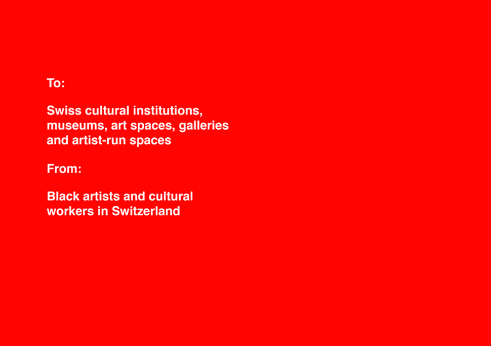 On Anti-Blackness: An Open Letter to Swiss Institutions - Contemporary And