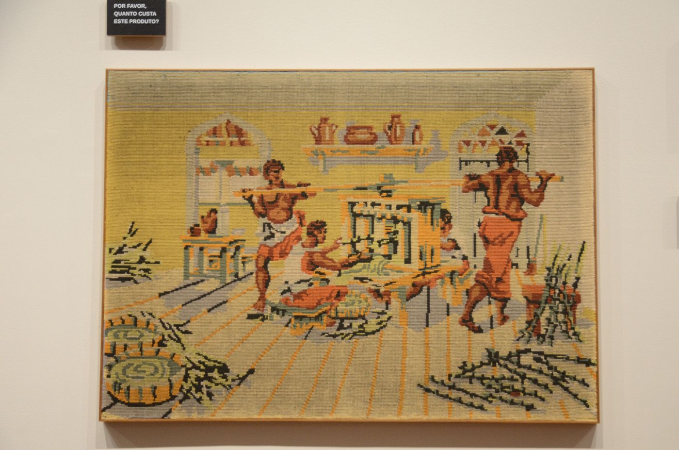 Jaime Lauriano, detail from Trabalho (“Labor”, 2017), reproduction made by the artist in tapestry of the work "Small Portable Sugar Mill" (1822), by Debret. Photo: Marco Rodrigues