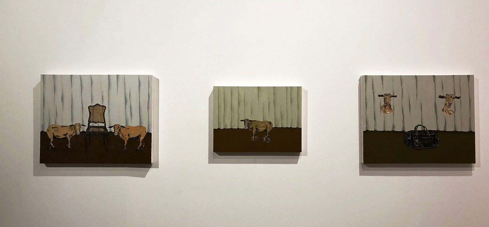 Works by Dalton Paula: Cabeça de cabra e maia, 2017. Luciana Cardoso Collection. Caprino Calçado, 2017. Mauro Finatti Collection. Cabra e Cadeira, 2017. Susana and Ricardo Steinbrunch Collection.