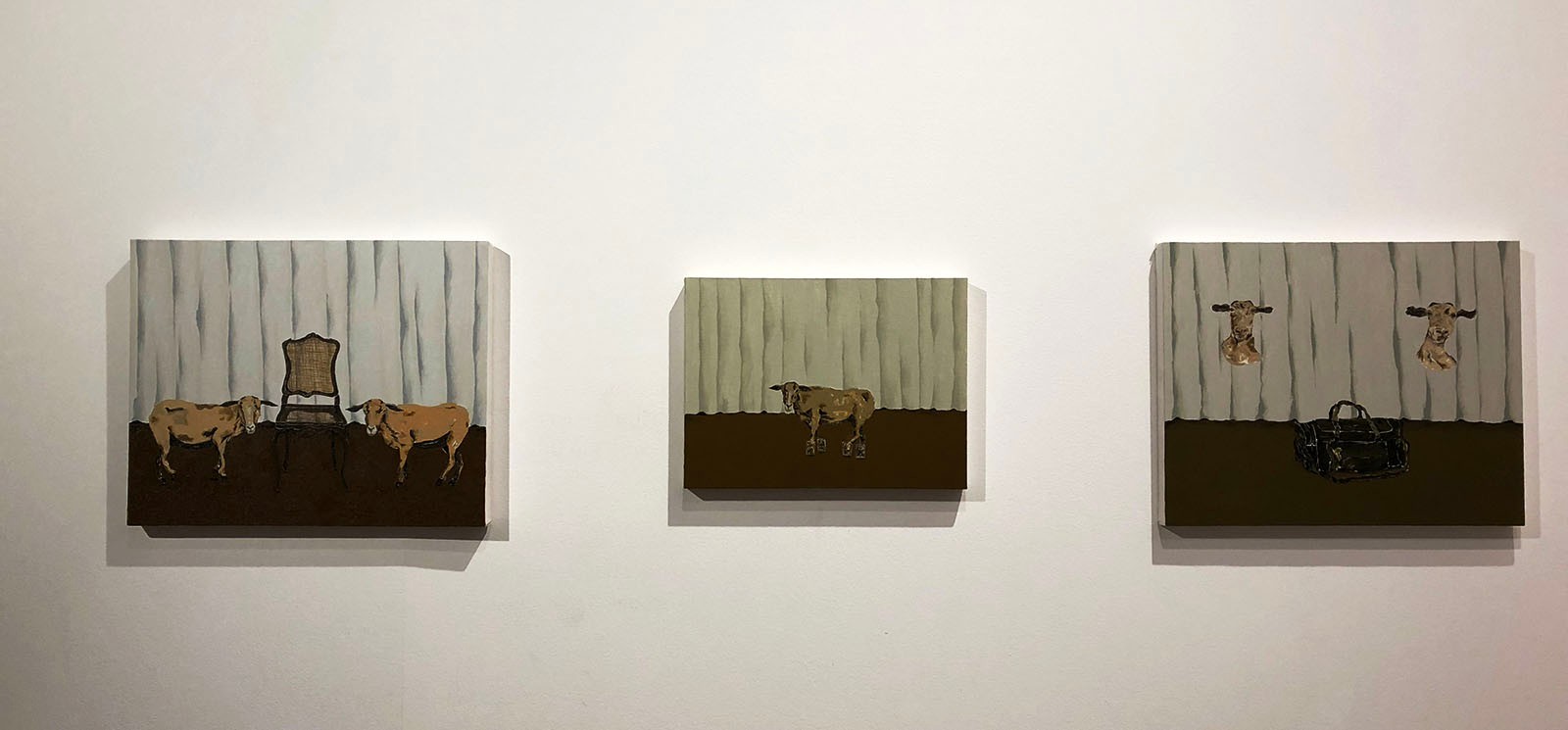 Works by Dalton Paula: Cabeça de cabra e maia, 2017. Luciana Cardoso Collection. Caprino Calçado, 2017. Mauro Finatti Collection. Cabra e Cadeira, 2017. Susana and Ricardo Steinbrunch Collection.