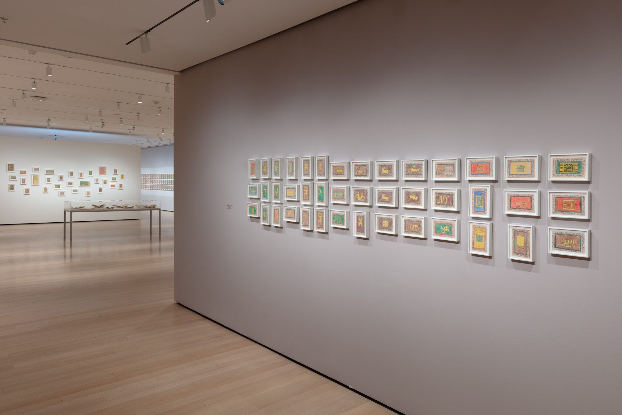 Installation view of Frédéric Bruly Bouabré: World Unbound, The Museum of Modern Art, New York, March 13, 2022 – August 13, 2022. © 2022 The Museum of Modern Art. Photo: Robert Gerhardt