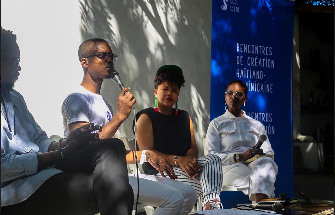 Daphné Menard speaking at a press conference in Port-au-Prince (Haiti) earlier this year (2023). Photo: ACSS.
