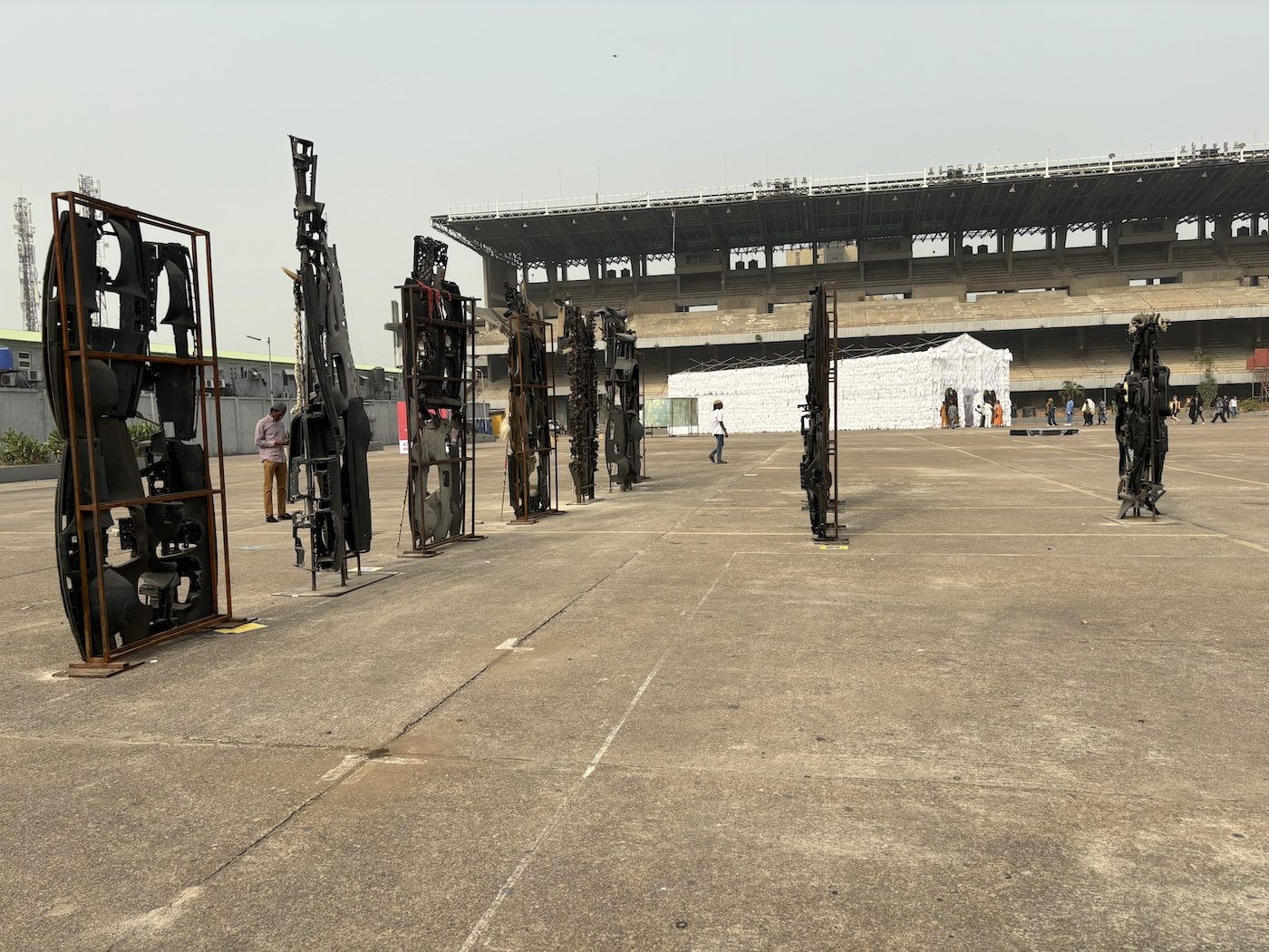 Bruce Onobrakpeya, Installation view of Lagos Biennale 2024 at Tafawa Balewa Square. Photo: Sinazo Chiya