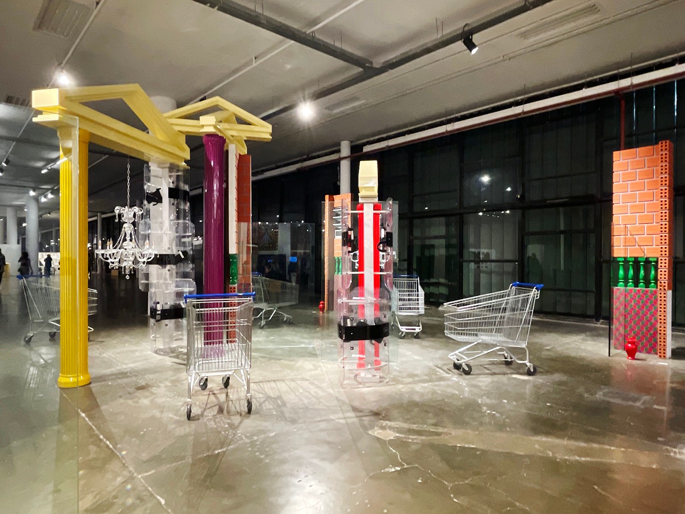 Rommulo Vieira Conceição, Physical Space can be a Zone of Contention, Conventions and Fallible Certainties, 2023. Metal, wood, resin, glass fiber, polypropylene, polyurethane, and automotive paint. Technical drawing: Rafael Muniz. Execution: César Augusto de Sousa / ME Casmetal. Painting: Edson Batista Pereira. Comissioned by Fundação Bienal de São Paulo for the 35th Bienal.