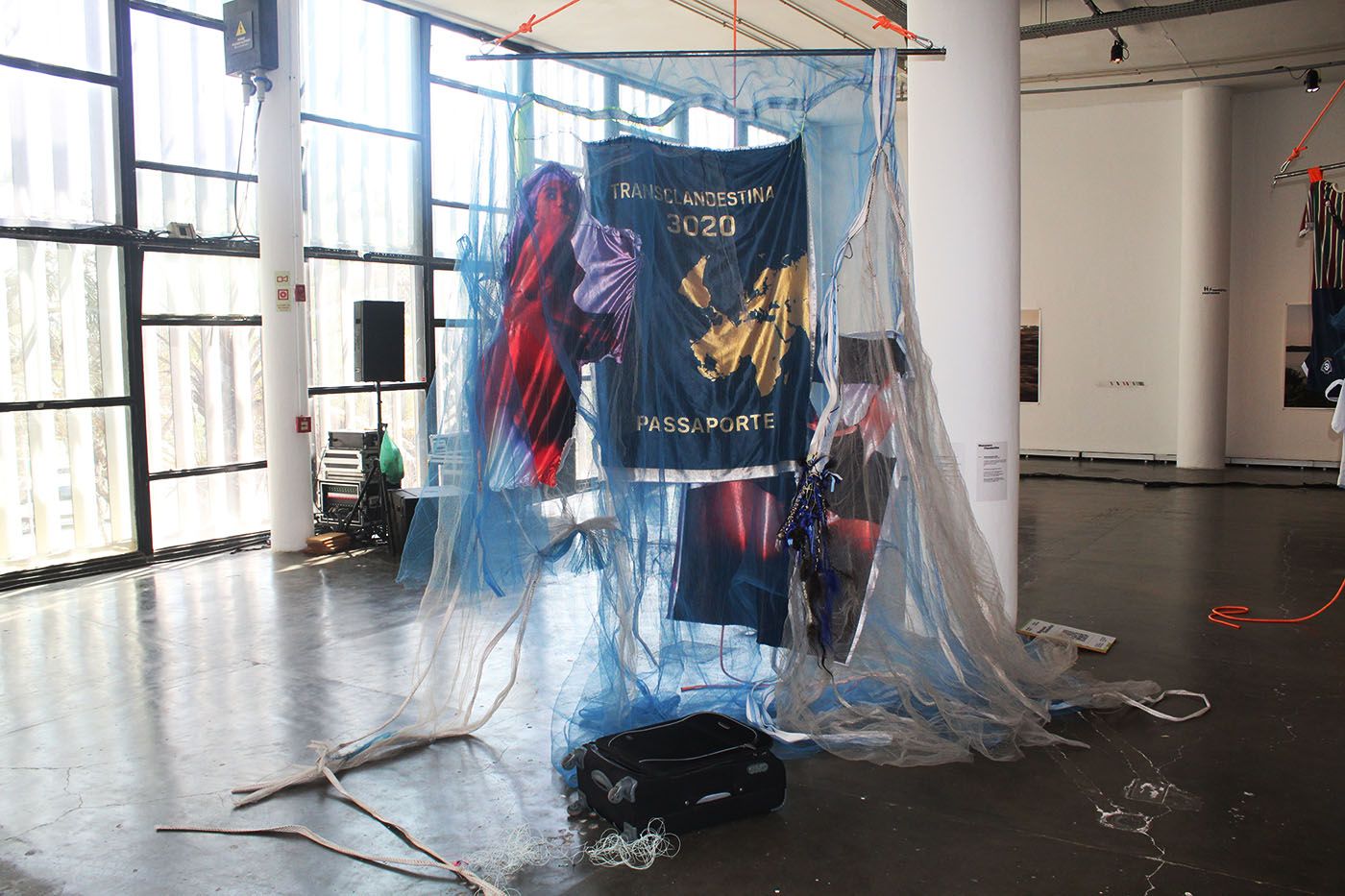 Manauara Clandestina, Transclandestine 3020. Installation composed of textile pieces, photographs, and video 20'. Courtesy: Mitre Galeria. Commissioned by Fundação Bienal de São Paulo for the 36th Bienal. This participation is supported by]: Institut für Auslandsbeziehungen - IFA. Photo: Cristian Baena