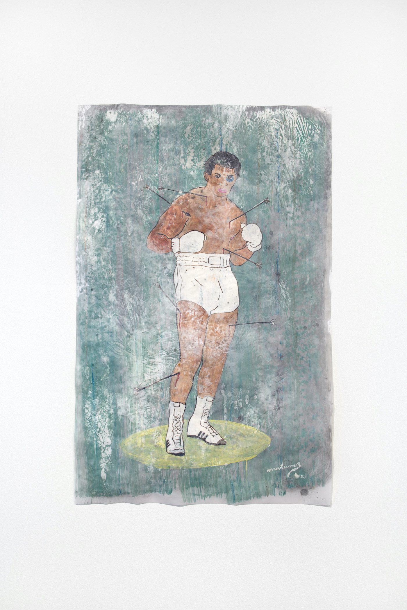 James Gregory Atkinson, Frohe Zuversicht (Detail), 2021, video, painting Kai Matussik, St. CG Hommage an Charly Graf, der deutsche Mohamed Ali (2020), installation view ‘6 Friedberg-Chicago’ Dortmunder Kunstverein, 2021/22. Courtesy: the artist, Kai Matussik, Dortmunder Kunstverein. Photo: Jens Franke