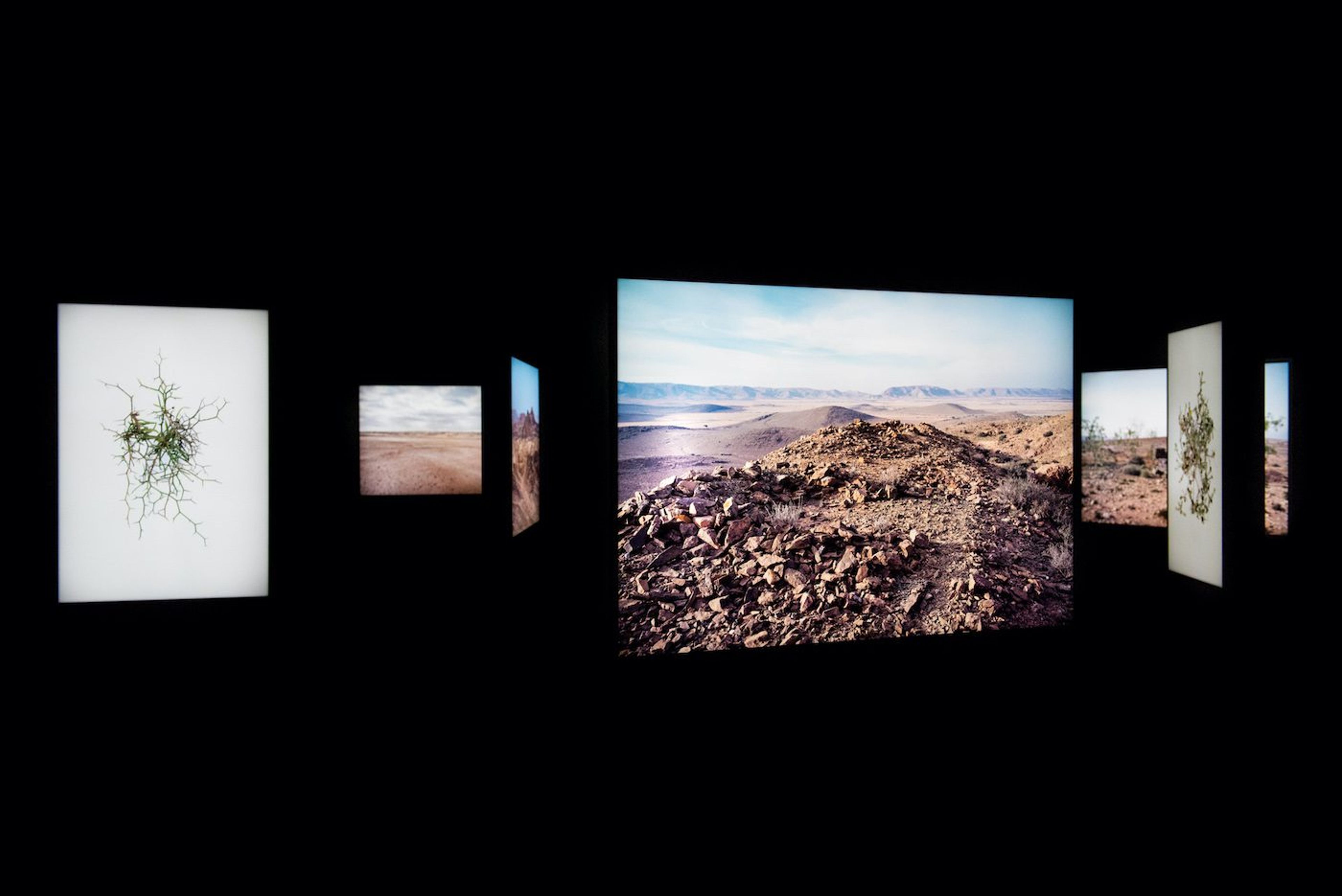Abdessamad El Montassir, Al Amakine, 2016 - 2020. Photographic installation in light boxes and sound piece 6.1. Photo credit Pierre Gondard.