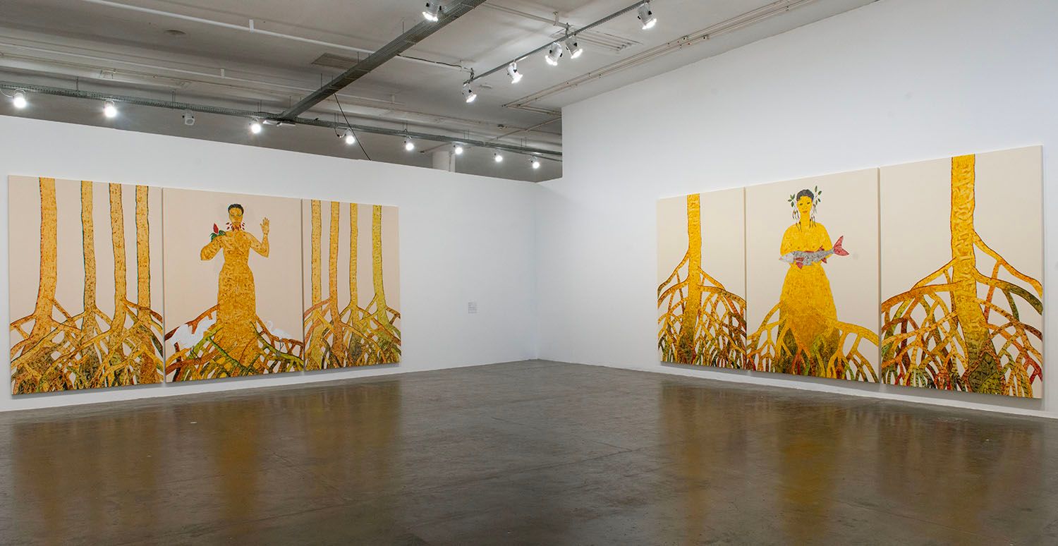 Rosana Paulino, from the series Mangrove, 2023. Graphite, acrylic and natural pigment on canvas. Photo: Levi Fanan