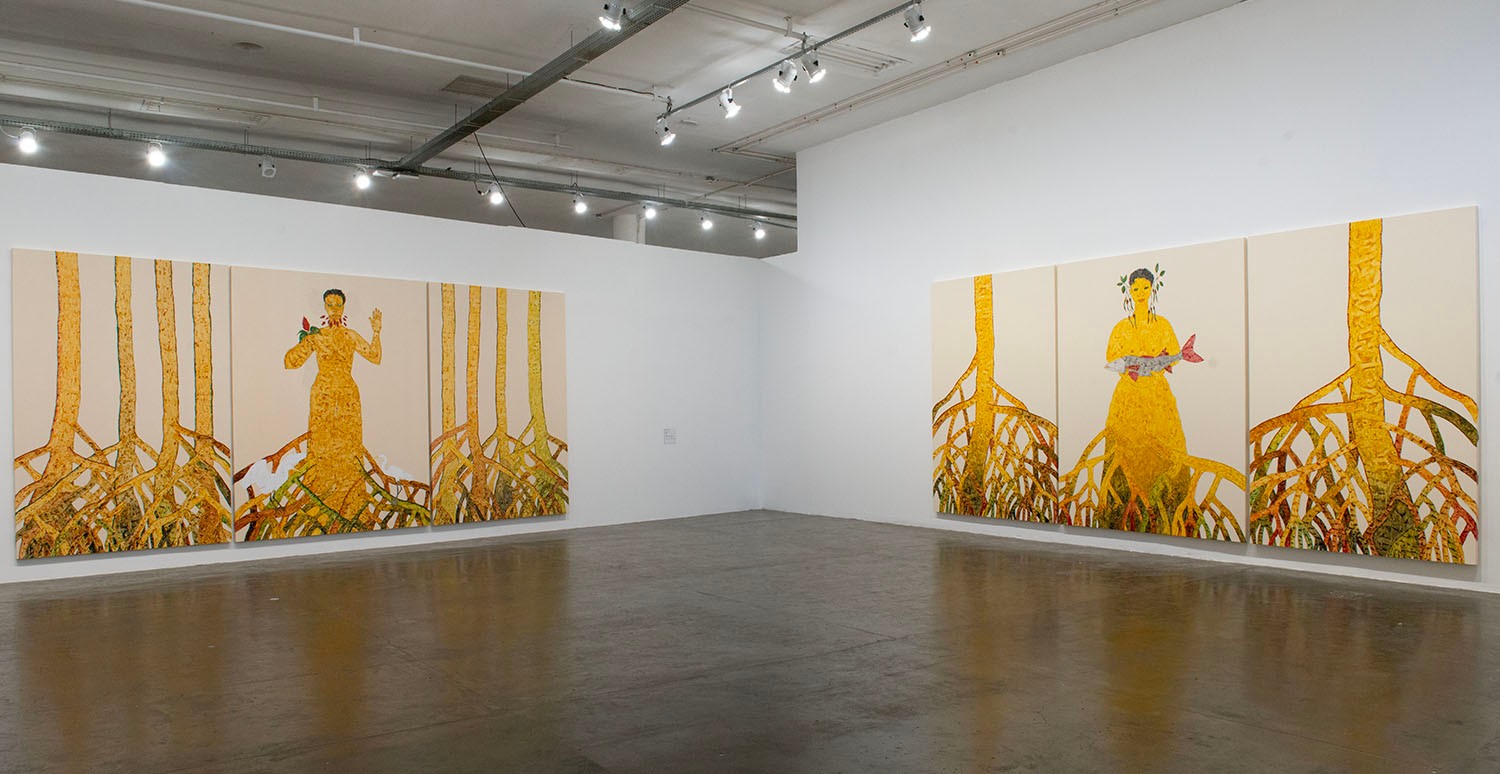 Rosana Paulino, from the series Mangrove, 2023. Graphite, acrylic and natural pigment on canvas. Photo: Levi Fanan