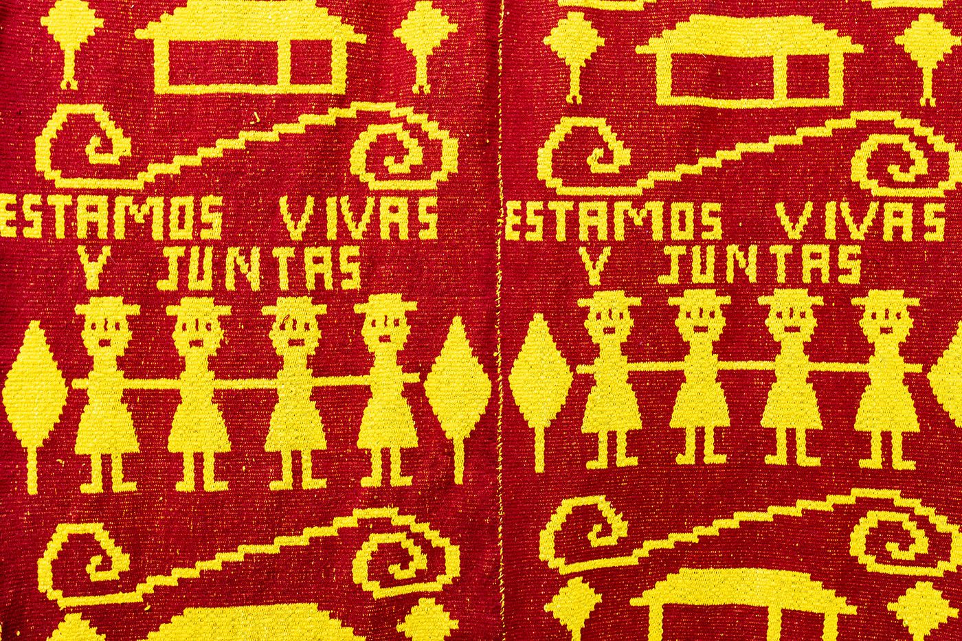 Aileen Gavonel and Máxima Acuña, Estamos Vivas, 2025. Blanket made of natural and synthetic fibers, 100 x 150 cm. Photo: Ana Dias