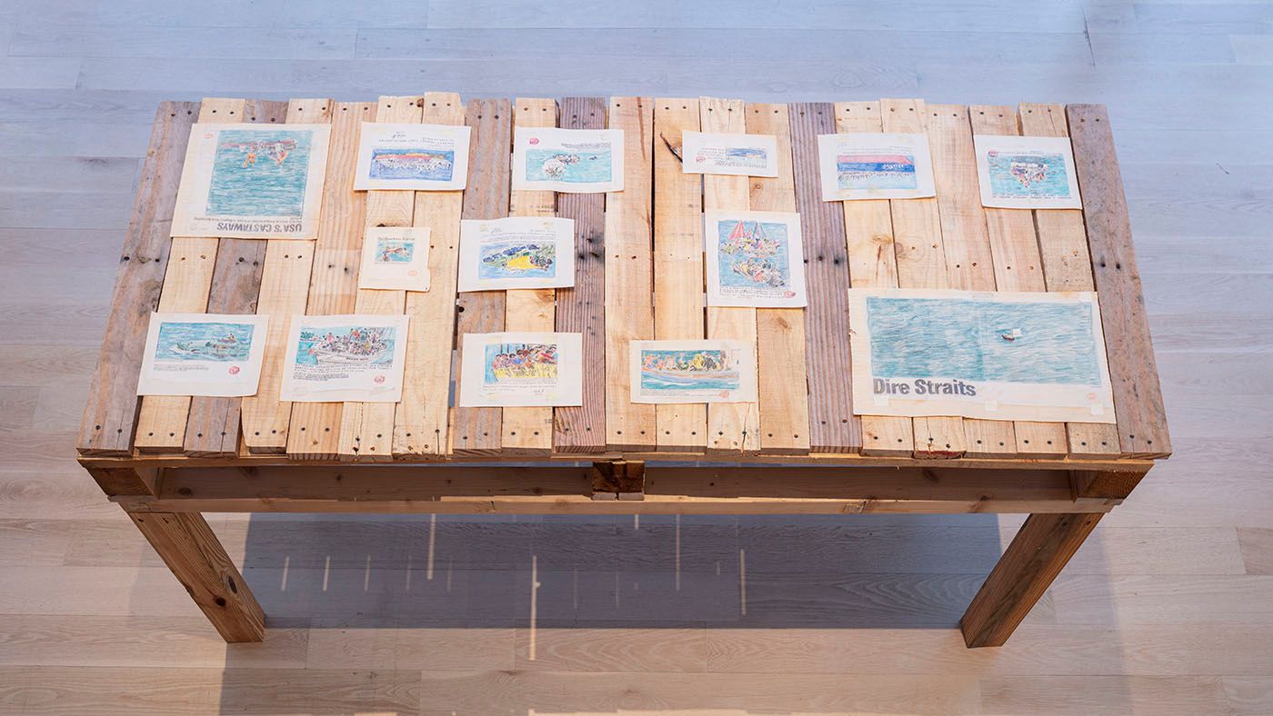 Installation view: Melee, 2019. Institute of Contemporary Art, Miami. Photo: Fredrik Nielson Studio.