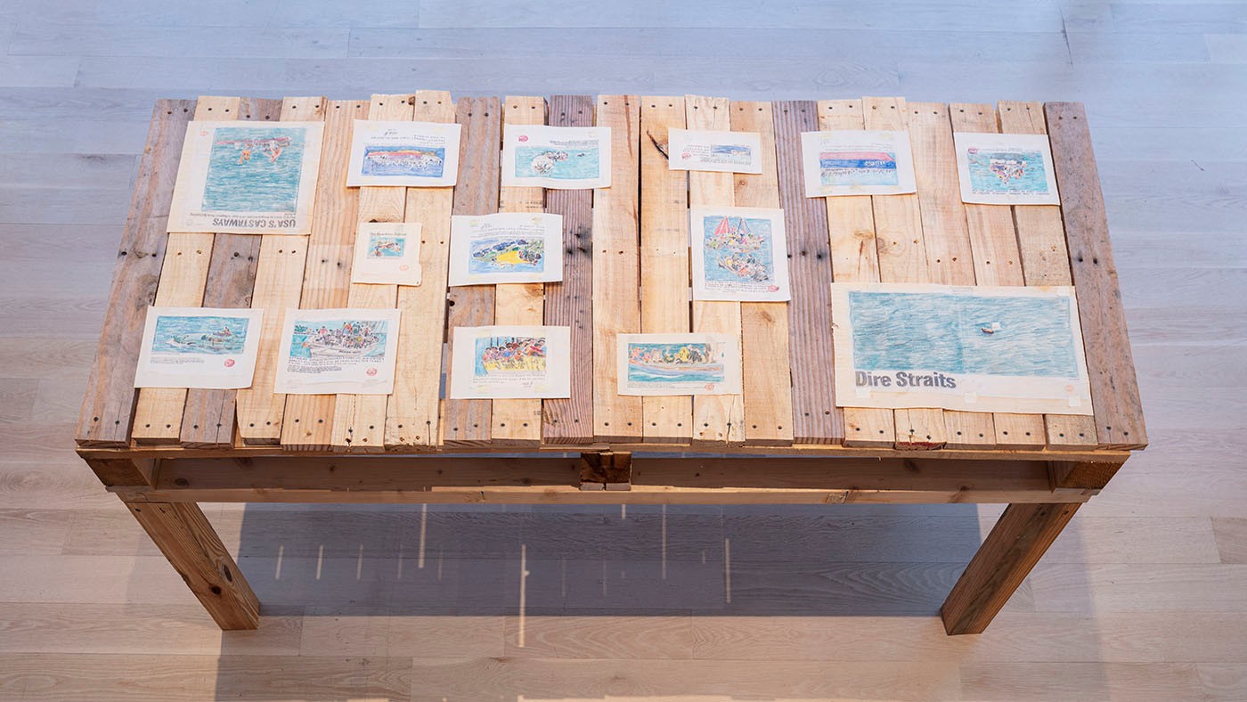 Installation view: Melee, 2019. Institute of Contemporary Art, Miami. Photo: Fredrik Nielson Studio.