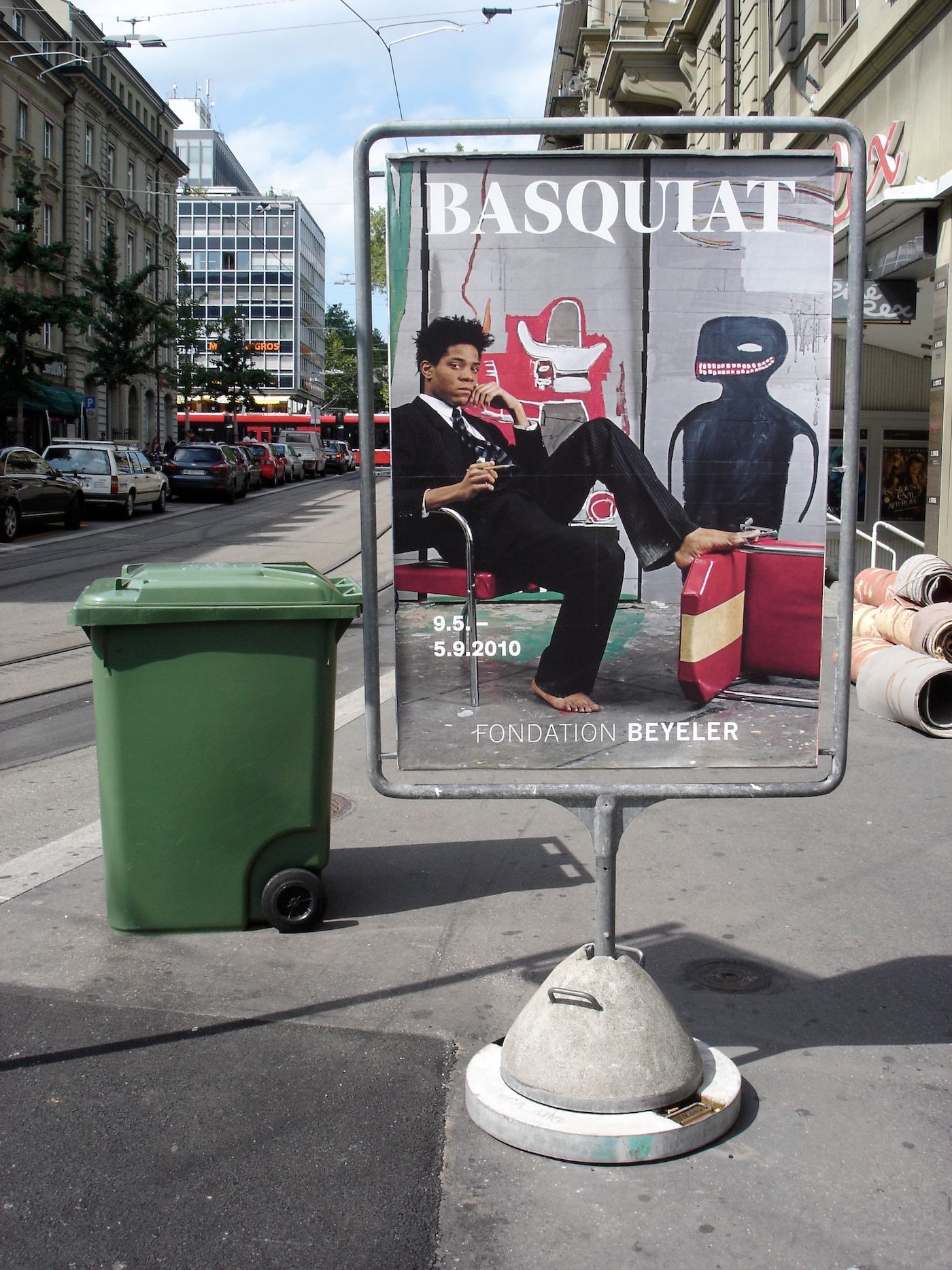 Street poster in Bern advertising Jean-Michel Basquiat’s 2010 retrospective at the Beyeler Foundation.