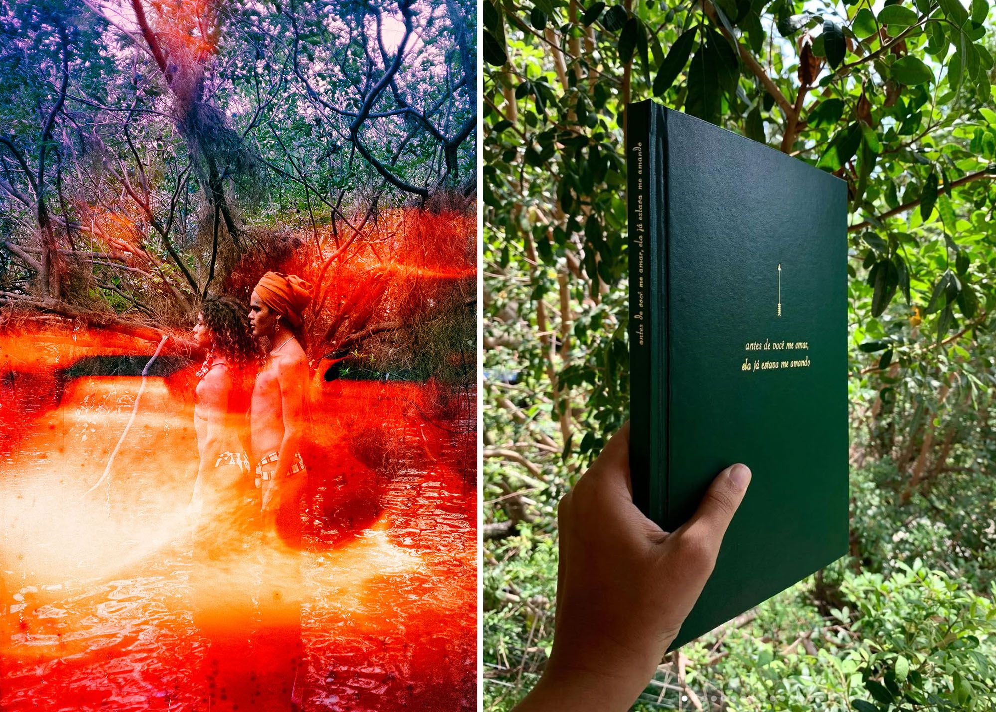 Left: From the series Antes de você me amar, ela já estava me amando (2022-present). Analog photography, 2024. Right: Antes de você me amar, ela já estava me amando. Artist's book. Cometa impressos, 2024. Courtesy of the artist.