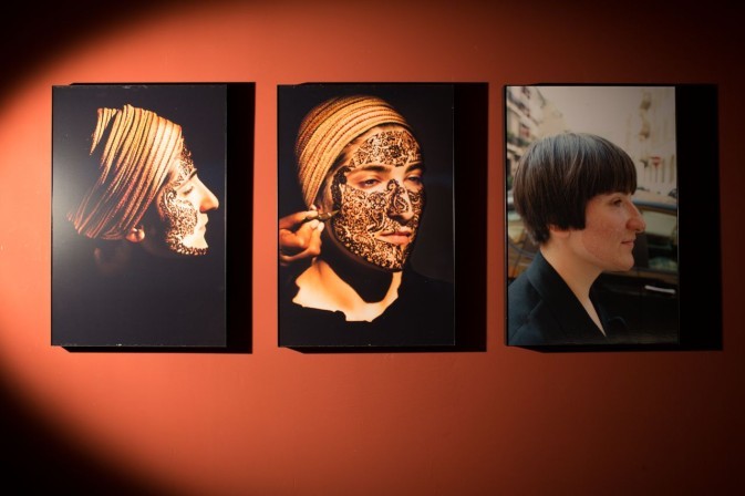 Taus Makhacheva, Delinking, 2011, three color photographs, installation view Sharjah Biennial 11, courtesy of the artist and Laura Bulian Gallery, image courtesy of Sharjah Art Foundation