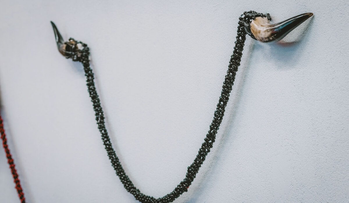 Ismael David, Series Lord of the Third Gourd (detail), Gourds, polypropylene rope, tereré beads, 2024. Photo: Rony Gomes