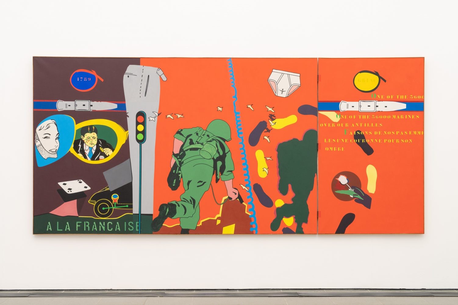 Hervé Télémaque: A Hopscotch of the Mind (Installation view, 7 October 2021 – 30 January 2022), One of the 36,000 Marines over our Antilles, Photo: Hugo Glendinning