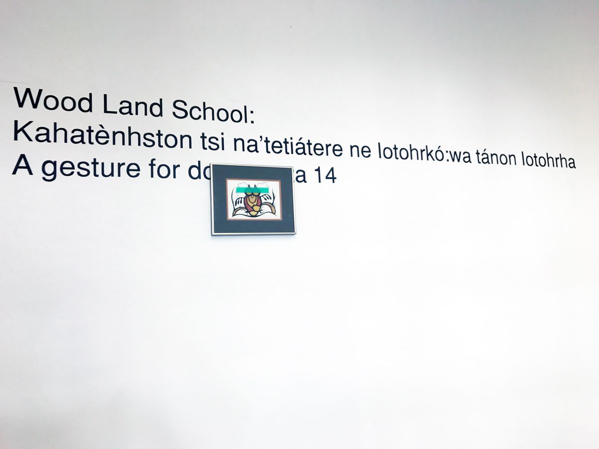 A view of Wood Land School’s project at documenta 14. The print is an unverified Joshim Kakagamic from the collection of Duane Linklater found in North Bay.