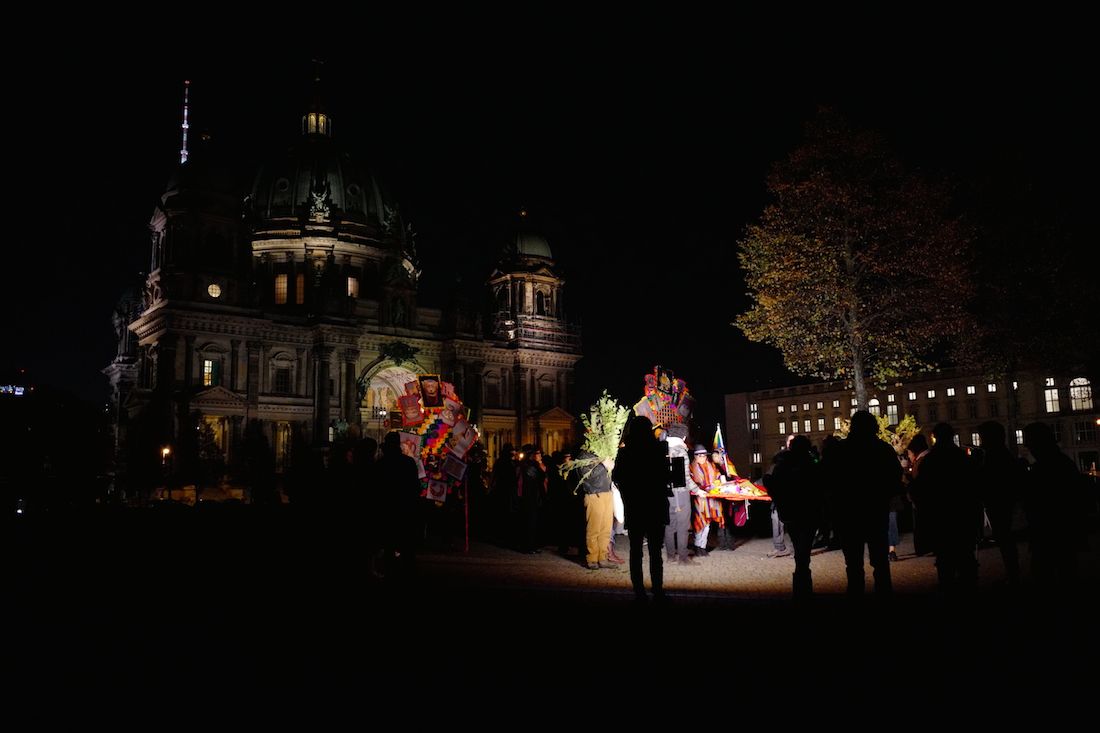 Daniela Zambrano and Pablo Santacana, “Humboldthuaca”, performance at theHumboldt Forum, October 31, 2019. Courtesy of the artists.