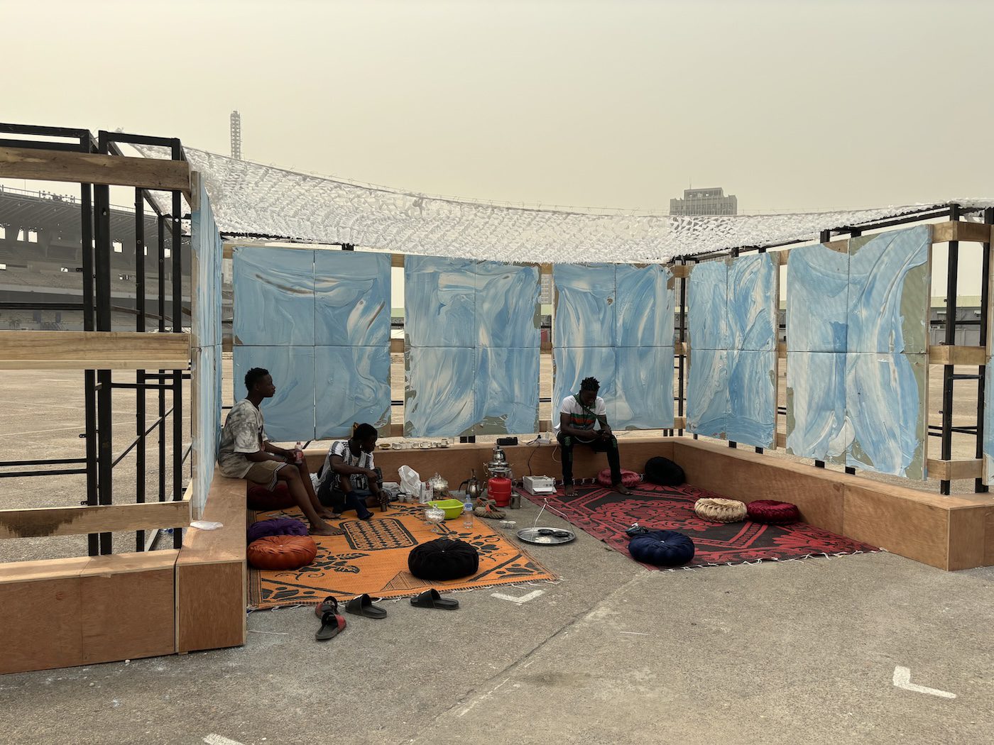 Deniz Bedir, Tas,lik Kahvesi, 2024.Installation view of Lagos Biennale 2024 at Tafawa Balewa Square. Photo: Sinazo Chiya