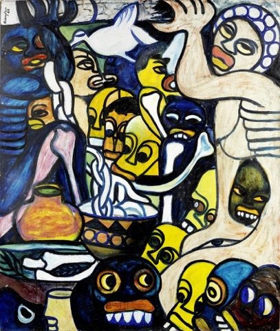 Malangatana Valente Ngwenya, Untitled signed and dated 'Malangatana/ 1998' (lower right). Oil on board. Courtesy Bonhams
