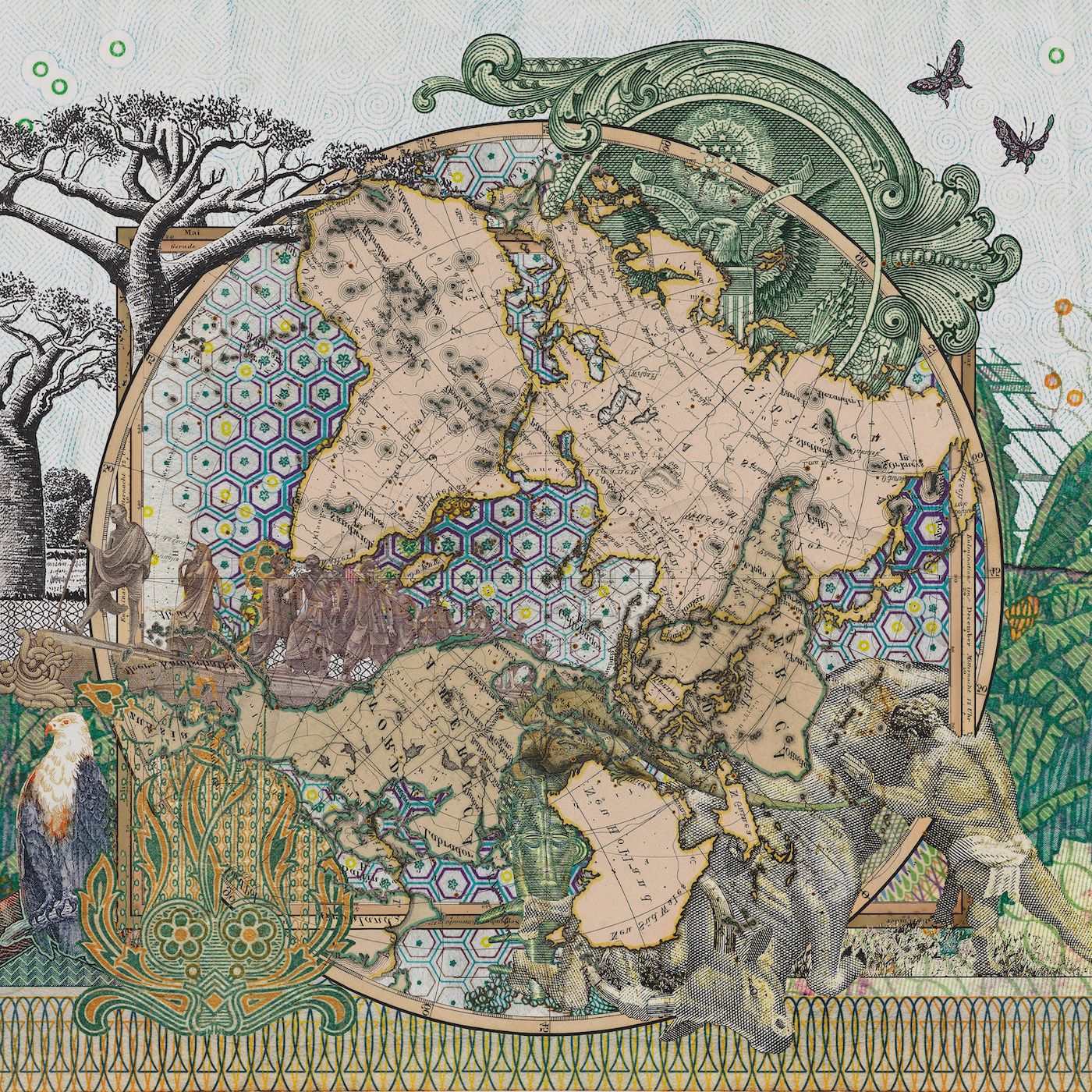 Malala Andrialavidrazana, Der sudliche gestirnte Himmel vs Planiglob der Antipoden, 2015. Printed on Hahnemühle. Photo Rag Ultra Smooth, 120 x 120 cm ©Malala Andrialavidrazana.