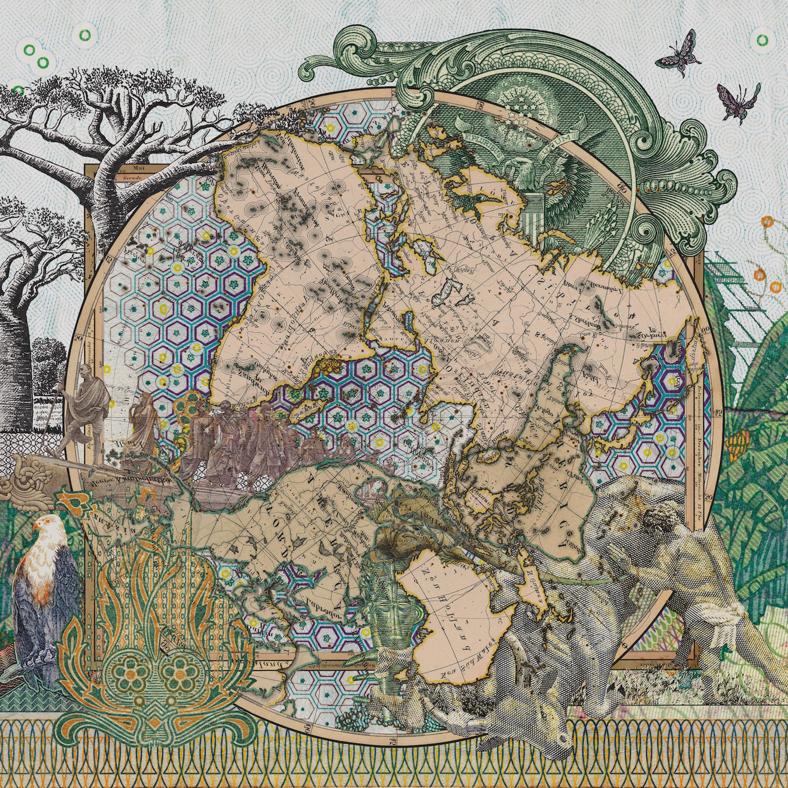 Malala Andrialavidrazana, Der sudliche gestirnte Himmel vs Planiglob der Antipoden, 2015. Printed on Hahnemühle. Photo Rag Ultra Smooth, 120 x 120 cm ©Malala Andrialavidrazana.