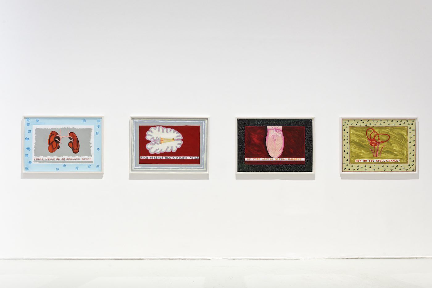 Lubaina Himid, There Could Be an Endless Ocean, 2018, acrylic on paper; We Were Always Saying Goodbye, 2018, acrylic on paper; How Do You Spell Change?, 2018, acrylic on paper. Courtesy Hollybush Garden Gallery, London. View of the exhibition Globalisto. A Philosophy in Flux at the Musée d’art moderne et contemporain de Saint-Étienne Métropole, from June 25th to October 16th, 2022. Crédit photo : C. Cauvet / MAMC+
