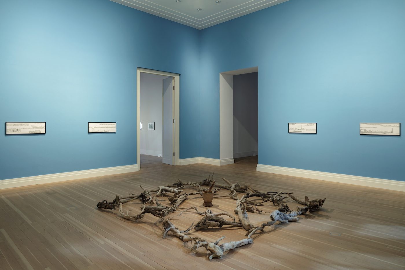 Indigo Waves and Other Stories: Re-Navigating the Afrasian Sea and Notions of Diaspora, Shiraz Bayjoo, Installation view, Gropius Bau (2023).