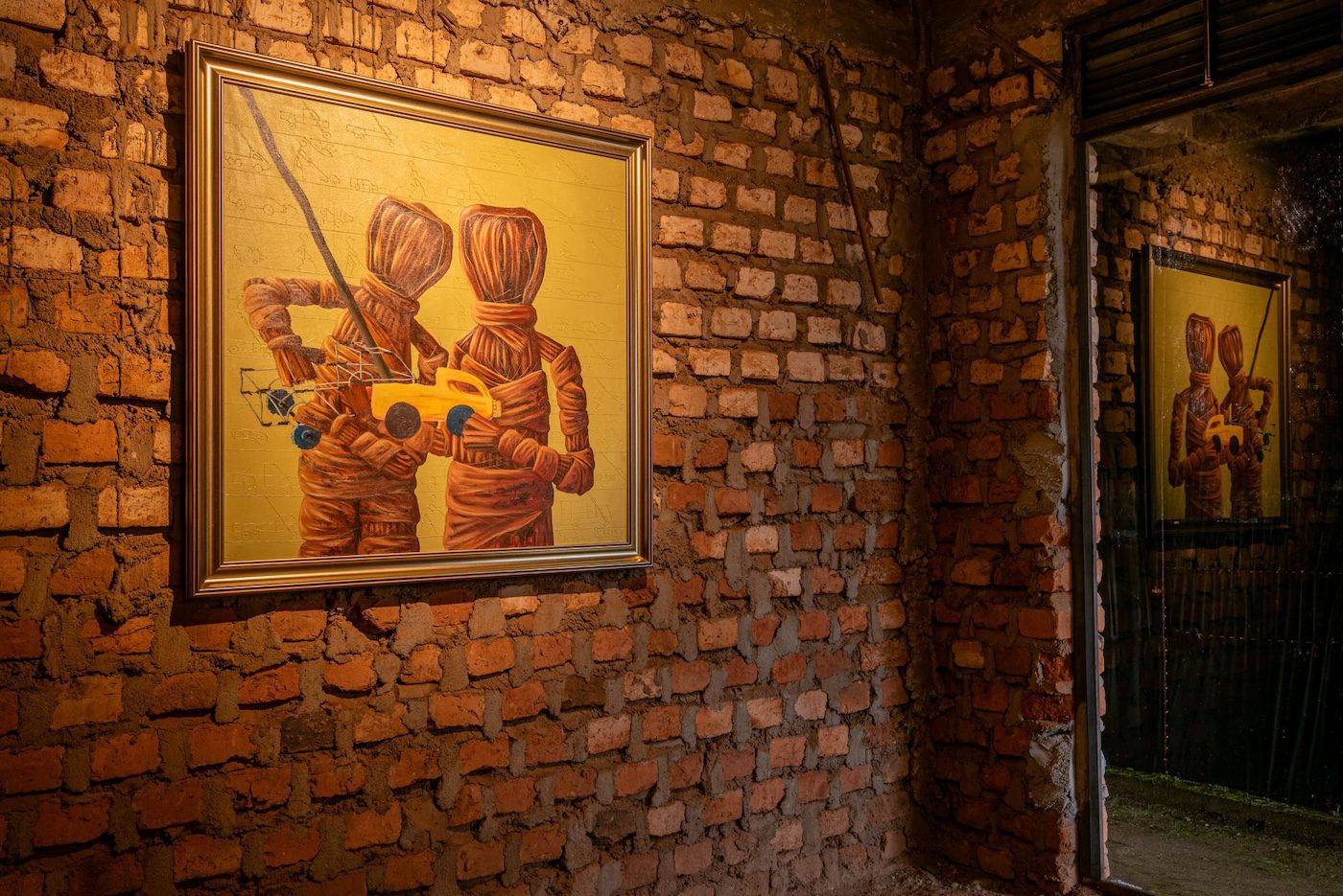 Yiga Joshua, Kapyata, 2023, Acrylic on canvas, 100 x 100 cm at Silent Invasions: The Art of Material Hacking. Photo: Atiko Anthony