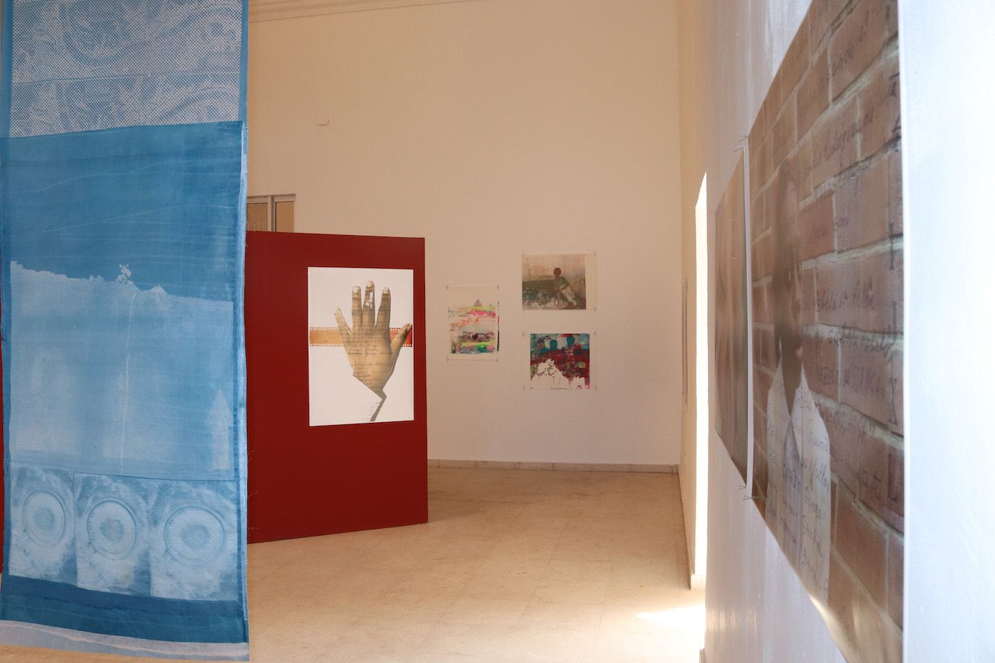 Installation shot at Memorial Modibo Keita, From the left, works by Annie-Marie Akussah, Sofia Yala, Adee Roberson and Sofia Yala. Photo by Annie-Marie Akussah