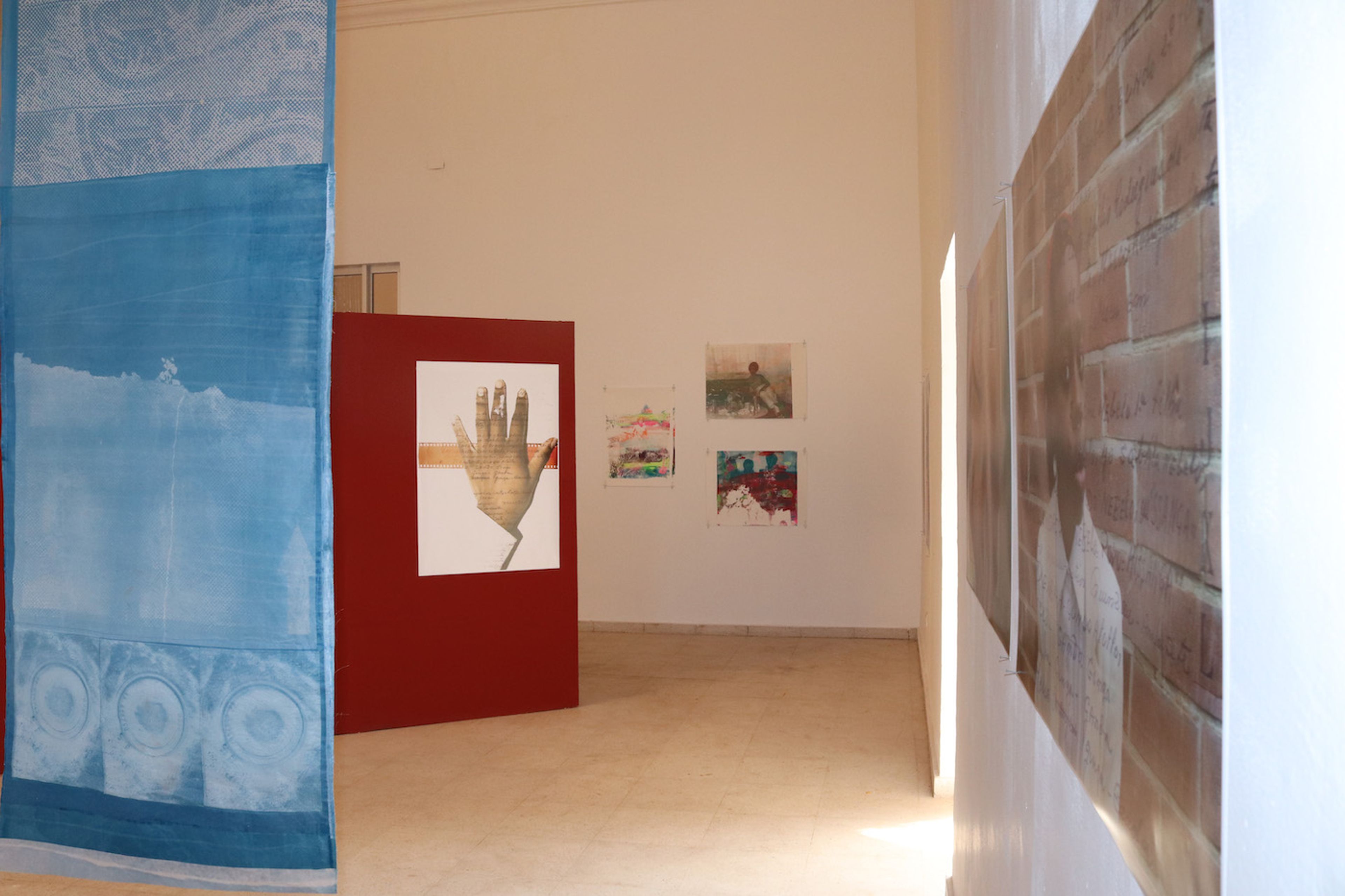 Installation shot at Memorial Modibo Keita, From the left, works by Annie-Marie Akussah, Sofia Yala, Adee Roberson and Sofia Yala. Photo by Annie-Marie Akussah