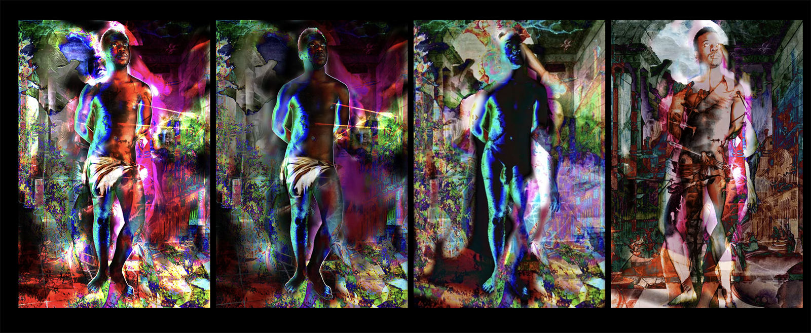 Denis Maksaens, "Saint Sebastien," photograph on canvas 58 9/10 × 39 4/5 in | 149.5 × 101 cm, 2016. Courtesy of Collection of Le Centre d’Art.