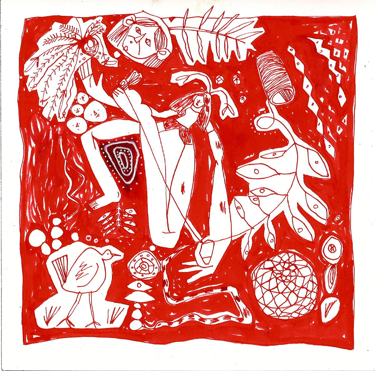 “As tramas do jereré e o retorno do manto” (The Bonds of the Jereré and the Return of the Mantle), presented at the exhibition “KWÁ YEPÉ TURUSÚ YURIRI ASSOJABA TUPINAMBÁ – ESSA É A GRANDE VOLTA DO MANTO TUPINAMBÁ”, 20 x 20 cm, 2021. Photo: Press Photo