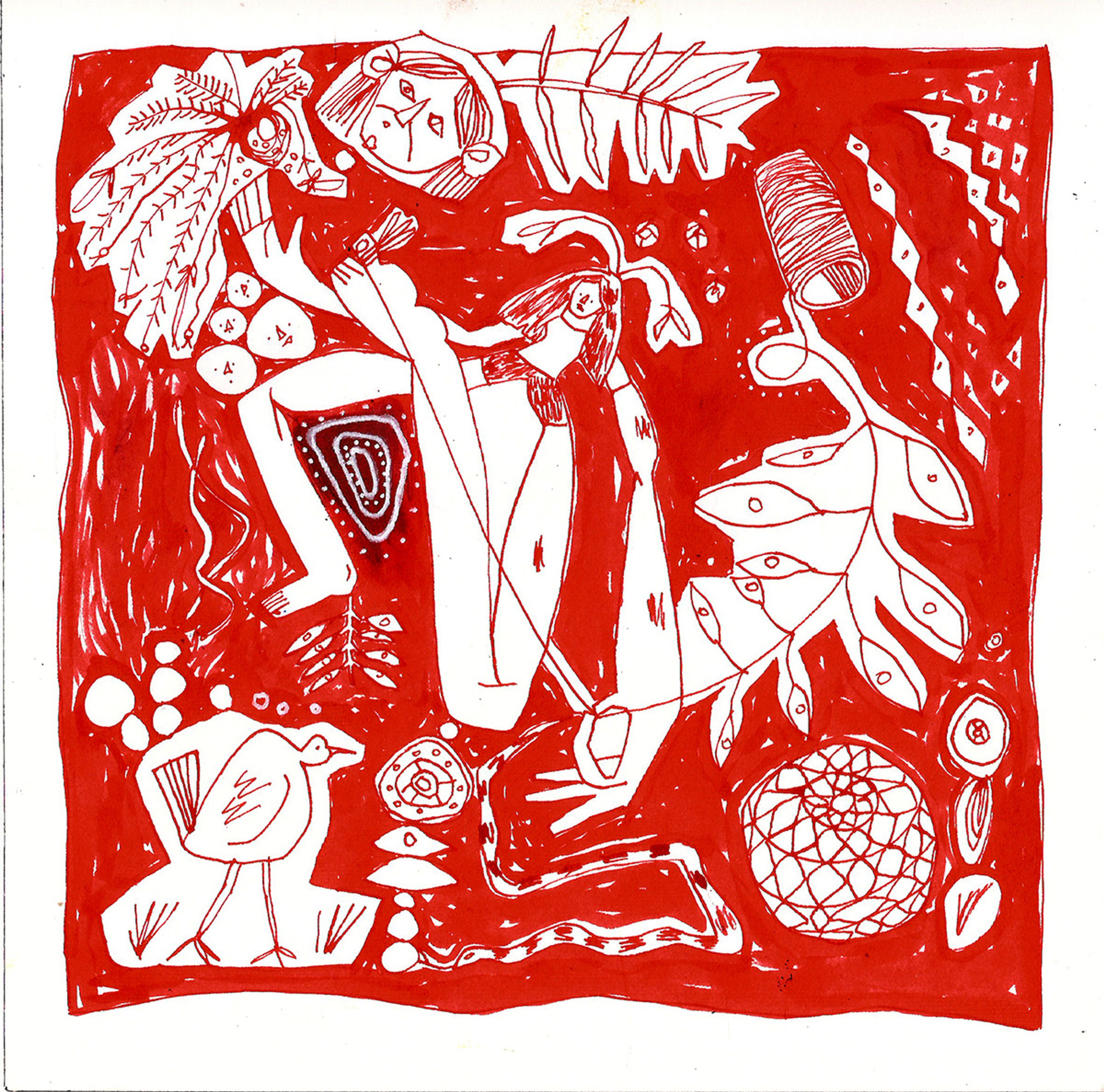“As tramas do jereré e o retorno do manto” (The Bonds of the Jereré and the Return of the Mantle), presented at the exhibition “KWÁ YEPÉ TURUSÚ YURIRI ASSOJABA TUPINAMBÁ – ESSA É A GRANDE VOLTA DO MANTO TUPINAMBÁ”, 20 x 20 cm, 2021. Photo: Press Photo