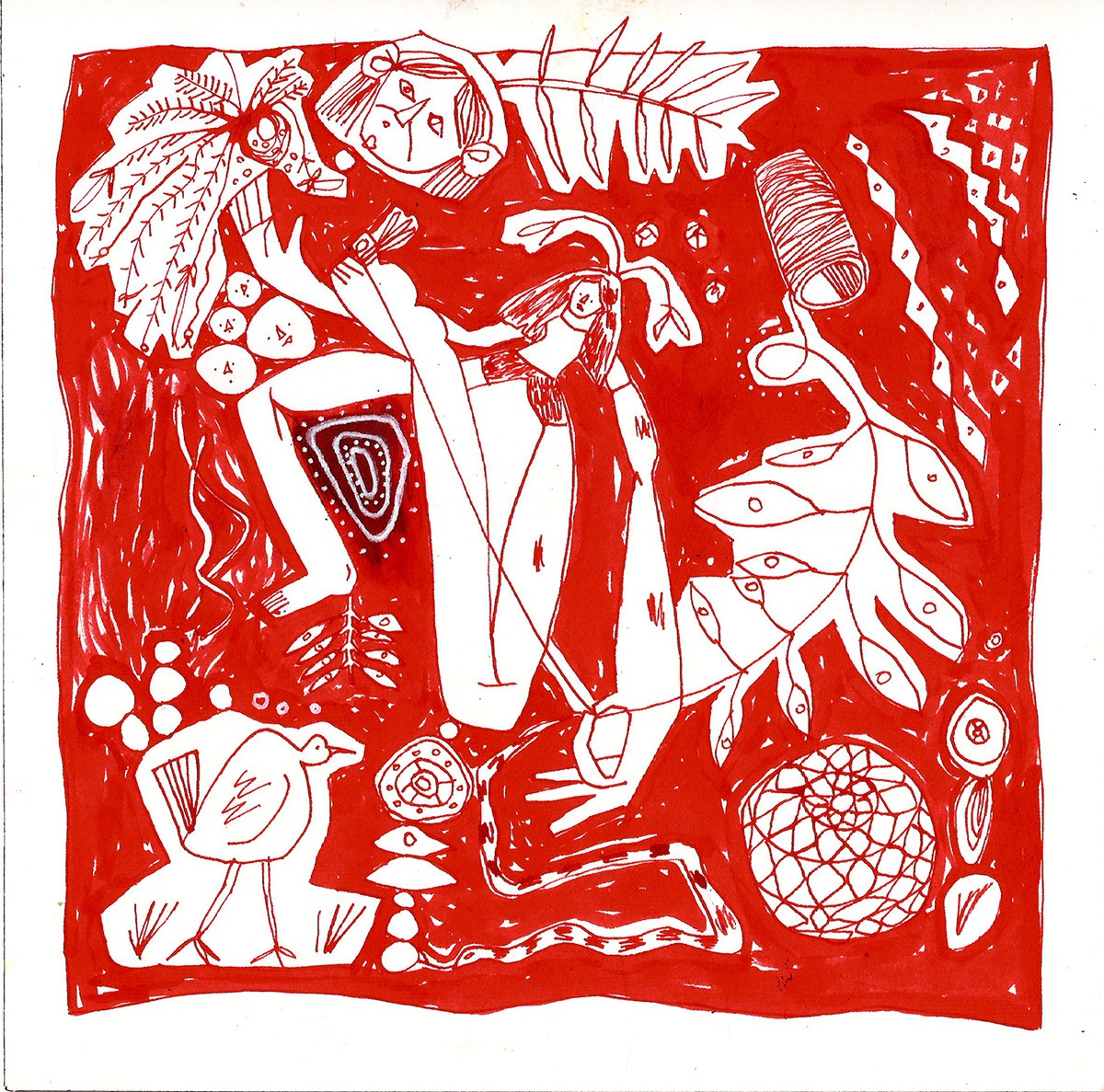 “As tramas do jereré e o retorno do manto” (The Bonds of the Jereré and the Return of the Mantle), presented at the exhibition “KWÁ YEPÉ TURUSÚ YURIRI ASSOJABA TUPINAMBÁ – ESSA É A GRANDE VOLTA DO MANTO TUPINAMBÁ”, 20 x 20 cm, 2021. Photo: Press Photo