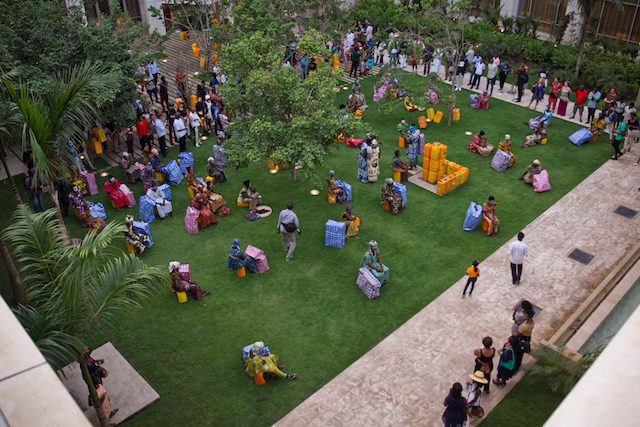 Serge Attukwei Clottey and GoLokal, My Mother's Wardrobe, performance at Gallery 1957, 6 March 2016. Photo by Nii Odzenma. Courtesy the artist and Gallery 1957