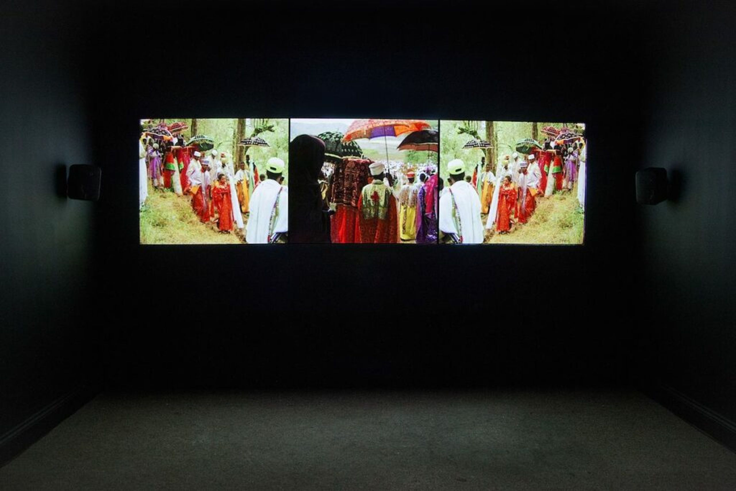 Theo Eshetu, Trip to Mount Zuqulla (2015), Video installation, 7 min, loop, Installation view at EVA International – Ireland’s Biennial 2016, Photo Miriam O'Connor, Courtesy the artist, Tiwani Contemporary and EVA International - Ireland’s Biennial, Still (the) Barbarians, Limerick City, Ireland, 16 April – 17 July 2016, www.eva.ie