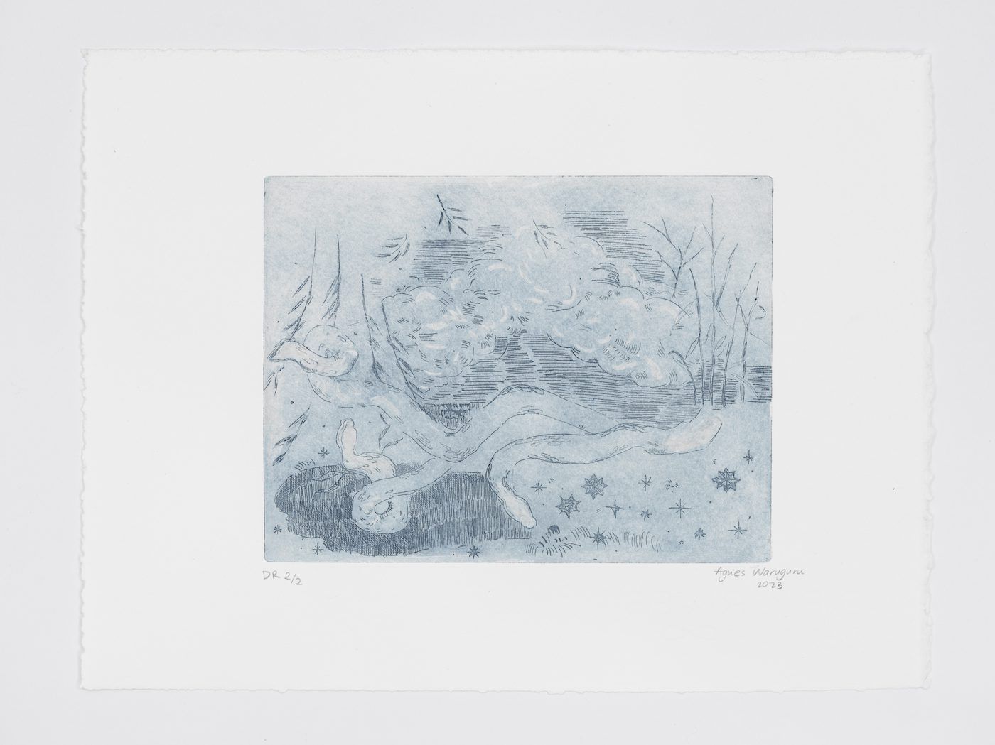 Agnes Waruguru, Messengers of a Midnight dream, 2023. Etching on Arches Rives BFK white Cotton Rag paper, 26 x 32.5 cm.