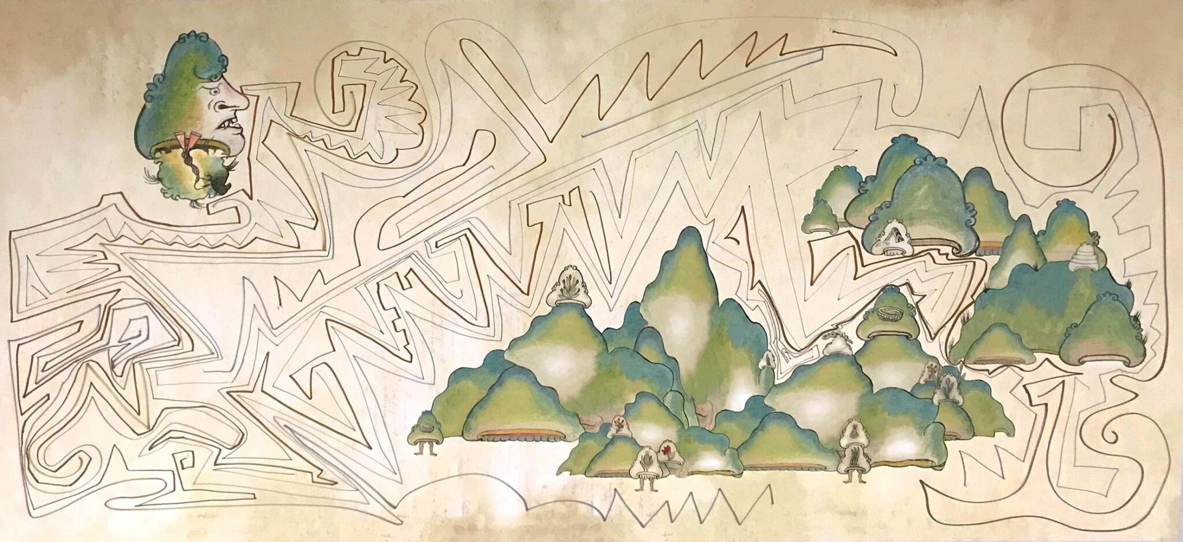 Guadalupe Maravilla (b. 1976), Requiem for my border crossing (Collaborative drawing between the undocumented) #11, 2018. Inkjet print with graphite pencil and ink, 30 × 60 in. (76.2 × 152.4 cm). Collection of the artist