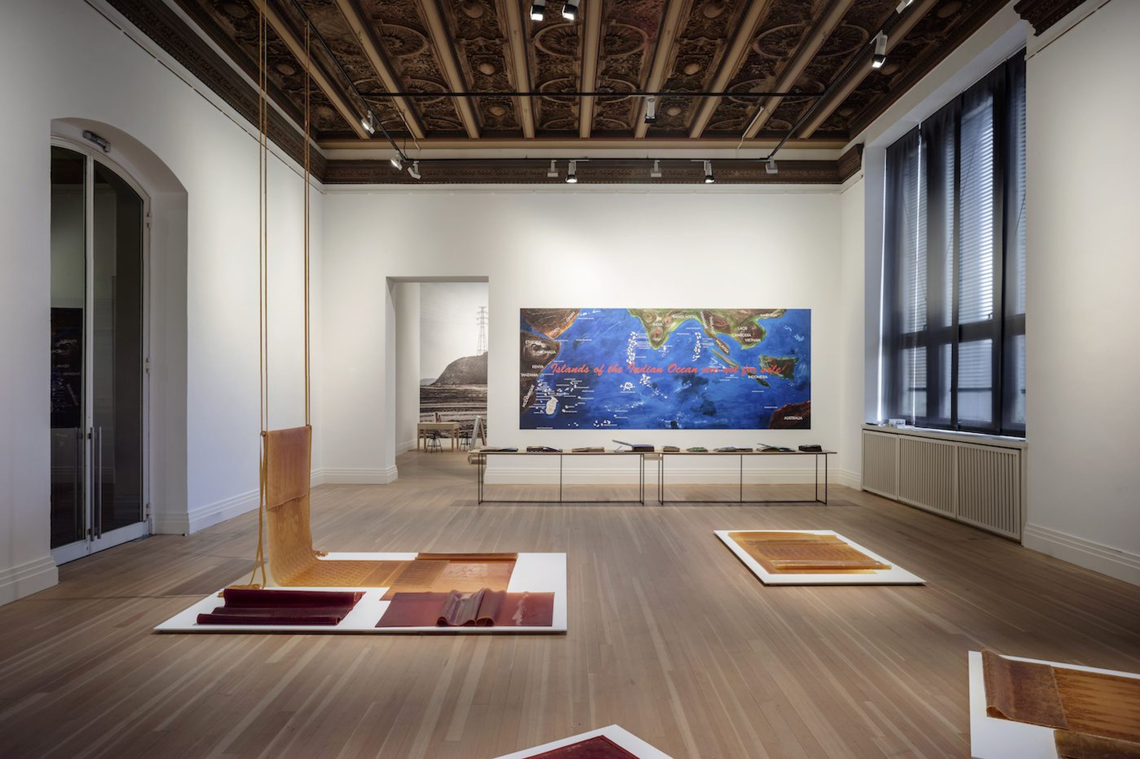 Indigo Waves and Other Stories: Re-Navigating the Afrasian Sea and Notions of Diaspora, Rossella Biscotti, Jack Beng-Thi, Sim Chi Yin, Installation view, Gropius Bau (2023).
