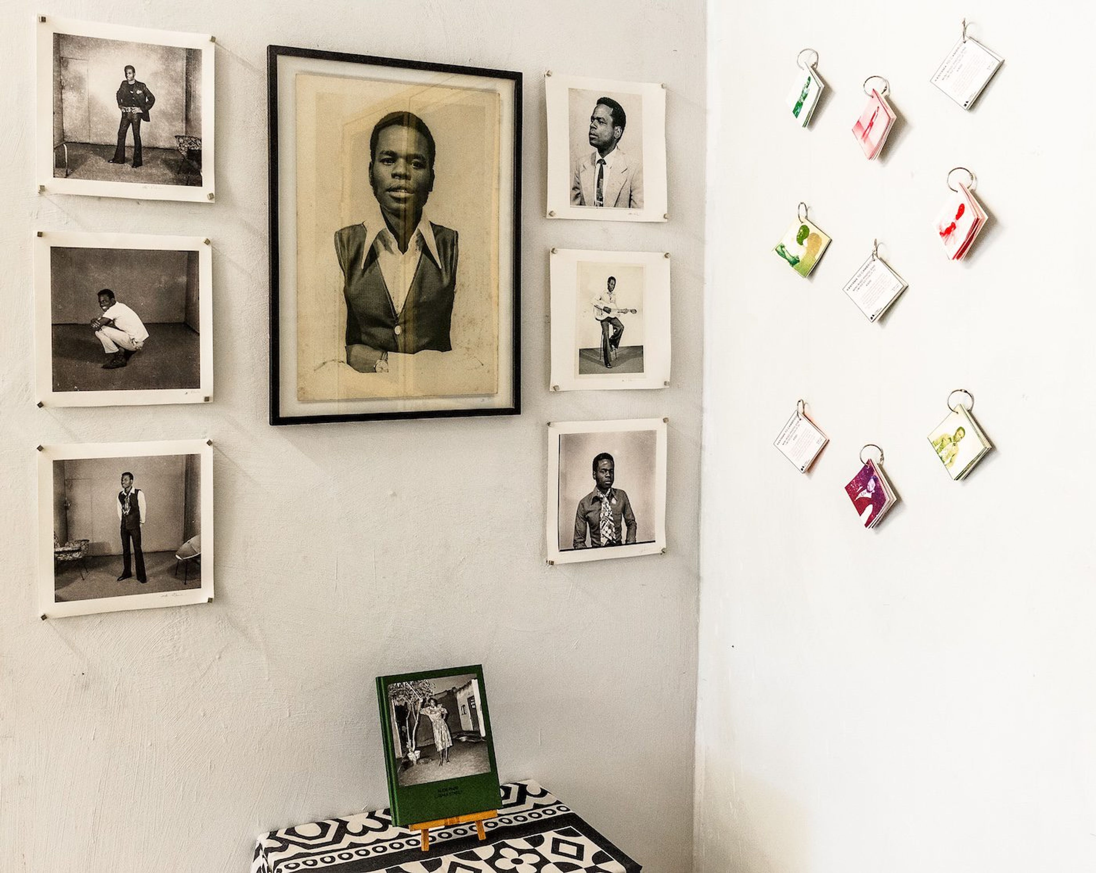 Installation view “I’ll Be Your Mirror”, Artists: Alick Phiri &amp; William Matlala, Everyday Lusaka Gallery, Lusaka 2025. Alick Phiri artworks: Monoprints on Canvas and Monoprints on Paper, Alick Phiri, Maingaila Muvundika and Sana Ginwalla: “Kanyama to Cambridge” Two-Colour Risograph Zine on Paper. Alick Phiri and Sana Ginwalla: “Lusaka Street” Photobook. Photo Courtesy of Maingaila Muvundika.