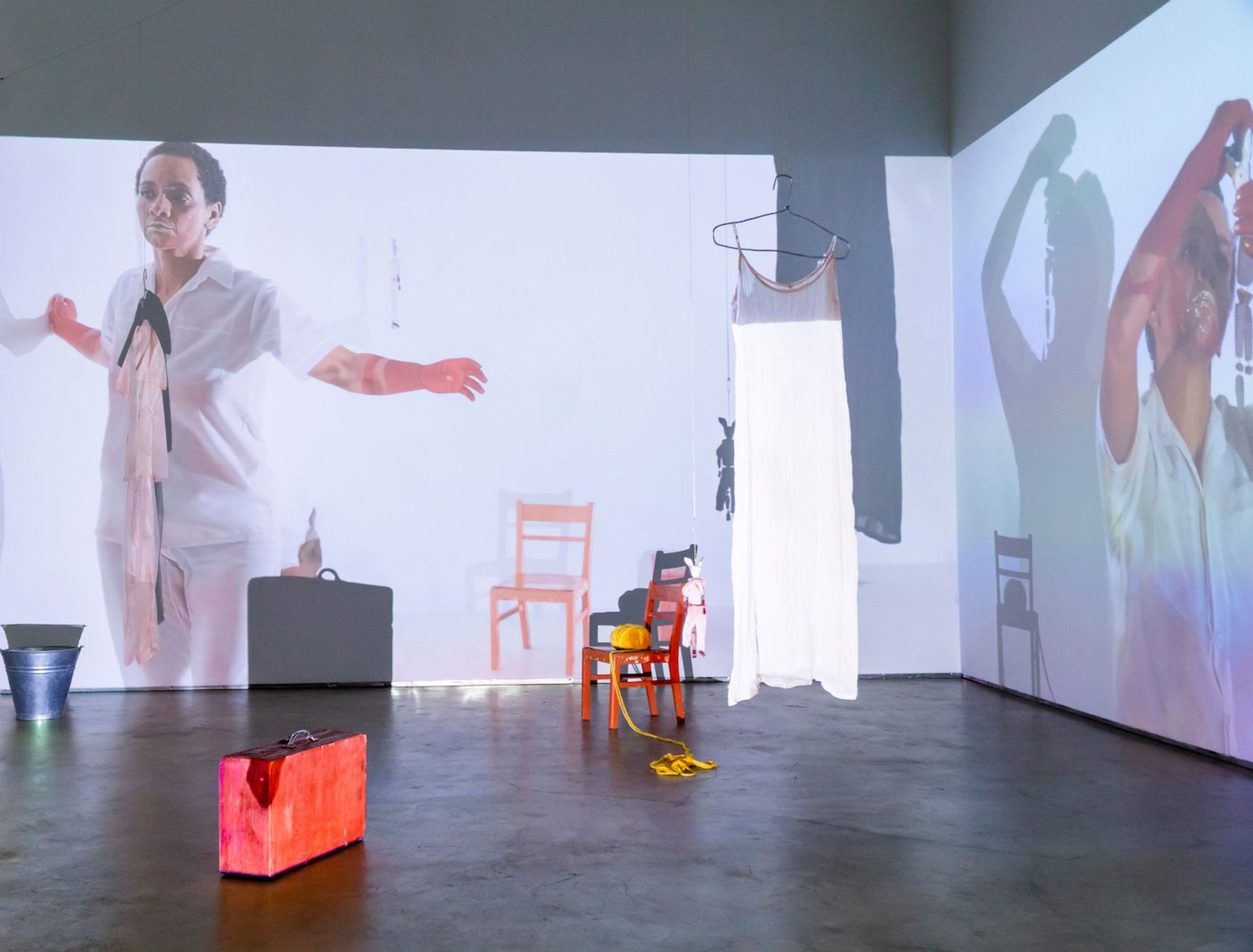 Installation shoot at Nairobi Contemporary Art Institute. Work by Syowia Kyambi, Kaspale’s Play-ground, Multiple channel video installation / performance, 2023. Photo by Kibe Wangunyu