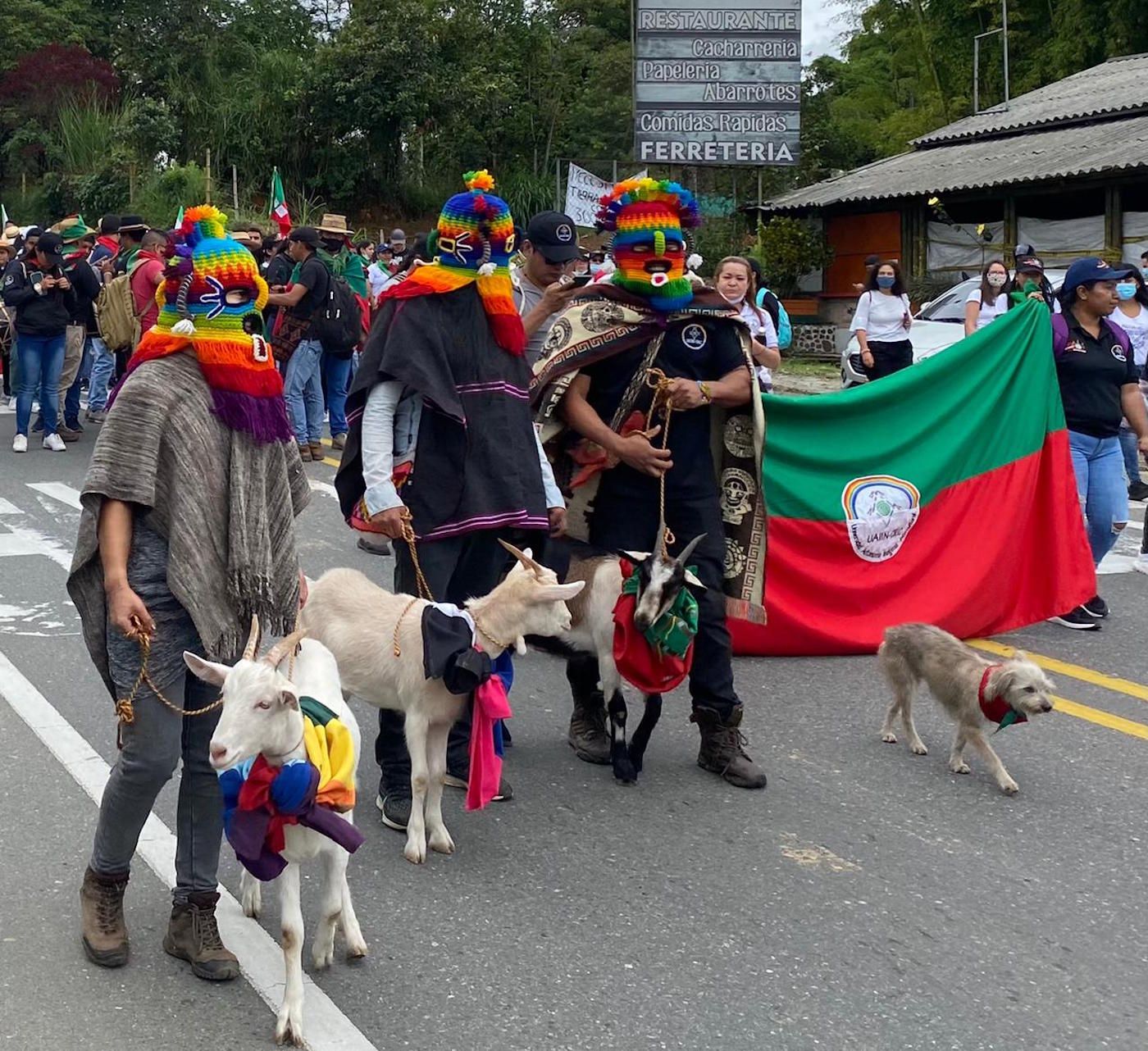 Performance of three natios: Misak, Yanakuna and Nasa. Photo: Sebastián Santamaria. Courtesy of Minga Prácticas De-coloniales.