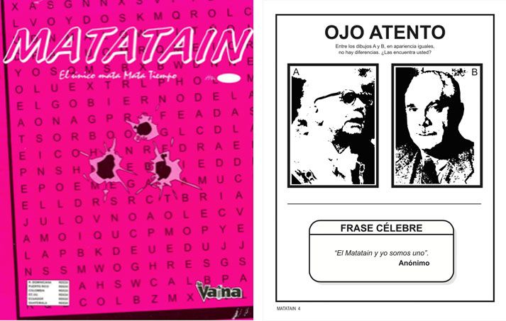 Right: Cover and interior page of the crossword of Colectivo La Vaina, Matatain.