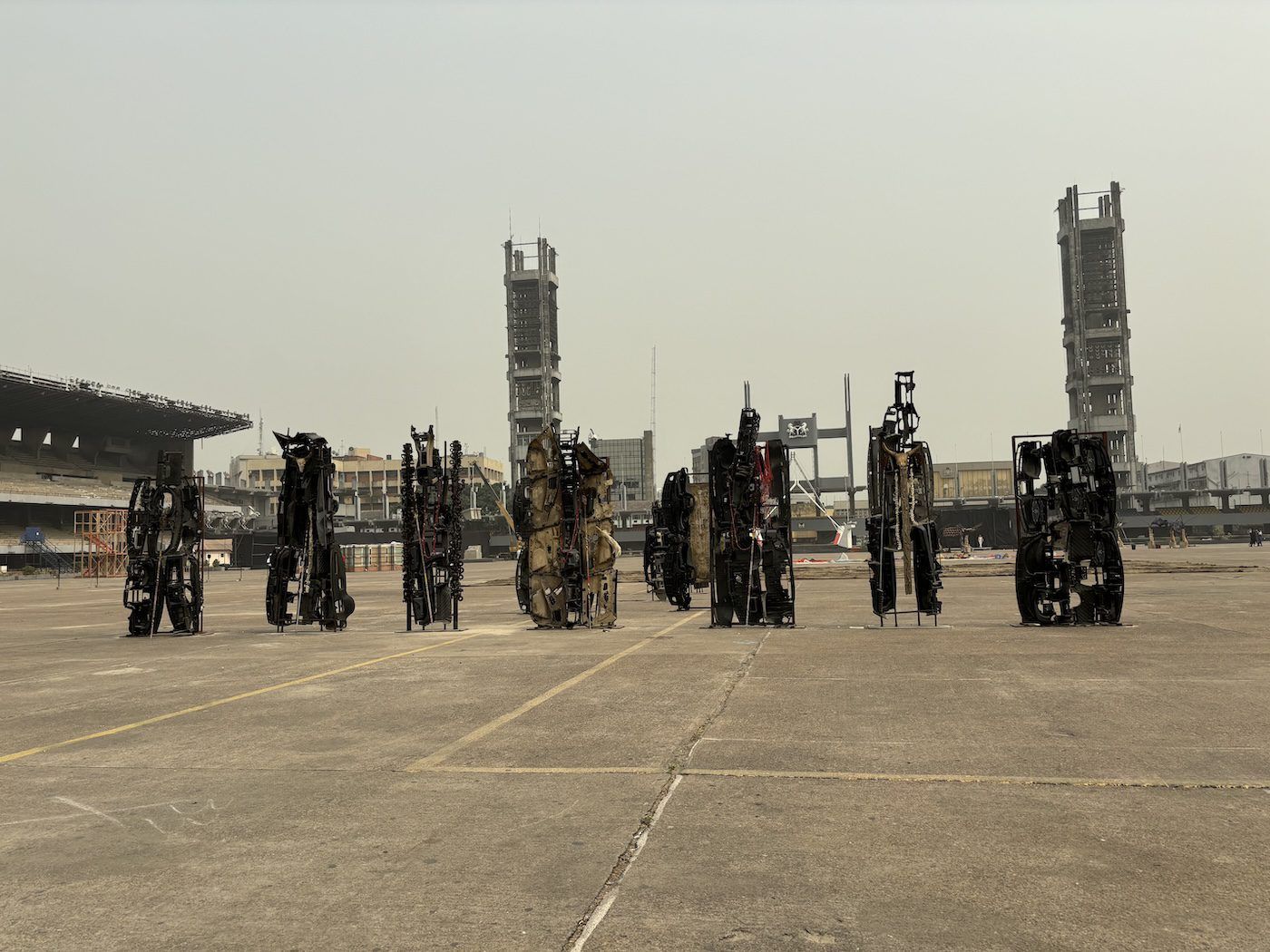 Bruce Onobrakpeya, Installation view of Lagos Biennale 2024 at Tafawa Balewa Square. Photo: Sinazo Chiya