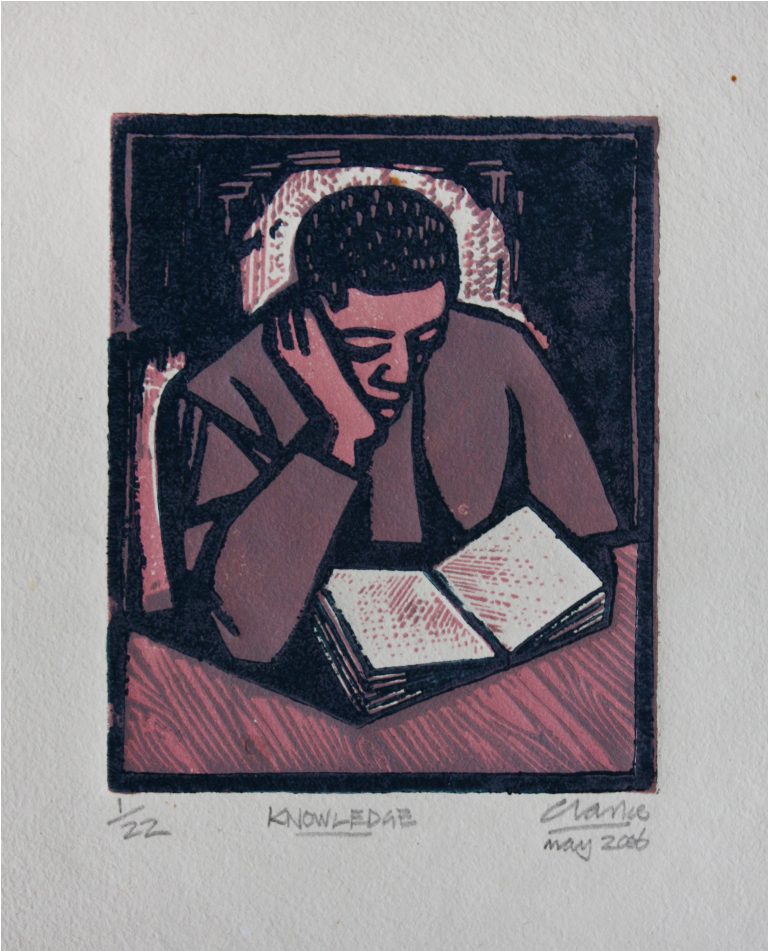 Peter Clarke_Knowledge_Ed 1 of 22_2006_Lino Cut_14 x 11 cm