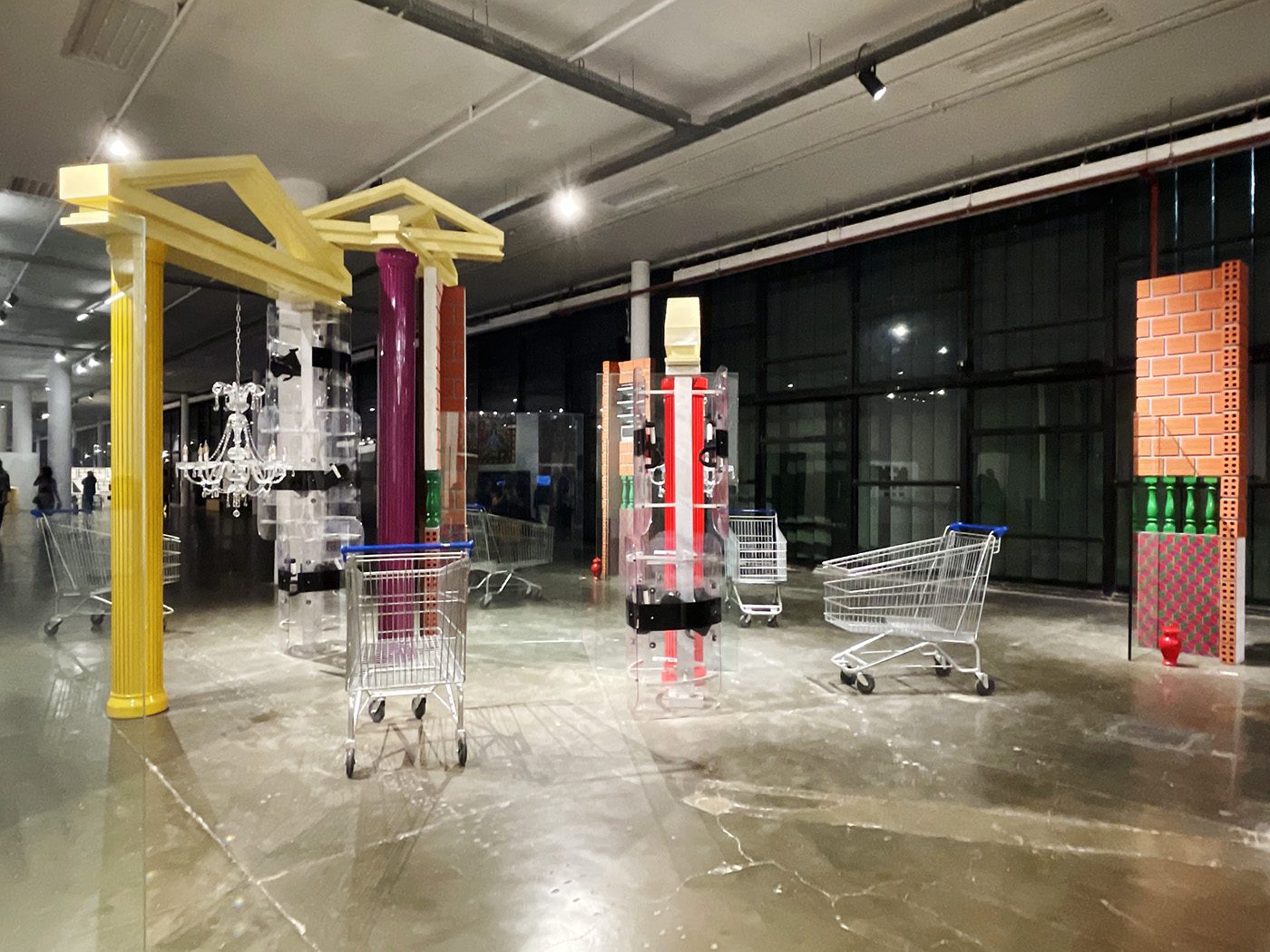 Rommulo Vieira Conceição, Physical Space can be a Zone of Contention, Conventions and Fallible Certainties, 2023. Metal, wood, resin, glass fiber, polypropylene, polyurethane, and automotive paint. Technical drawing: Rafael Muniz. Execution: César Augusto de Sousa / ME Casmetal. Painting: Edson Batista Pereira. Comissioned by Fundação Bienal de São Paulo for the 35th Bienal.